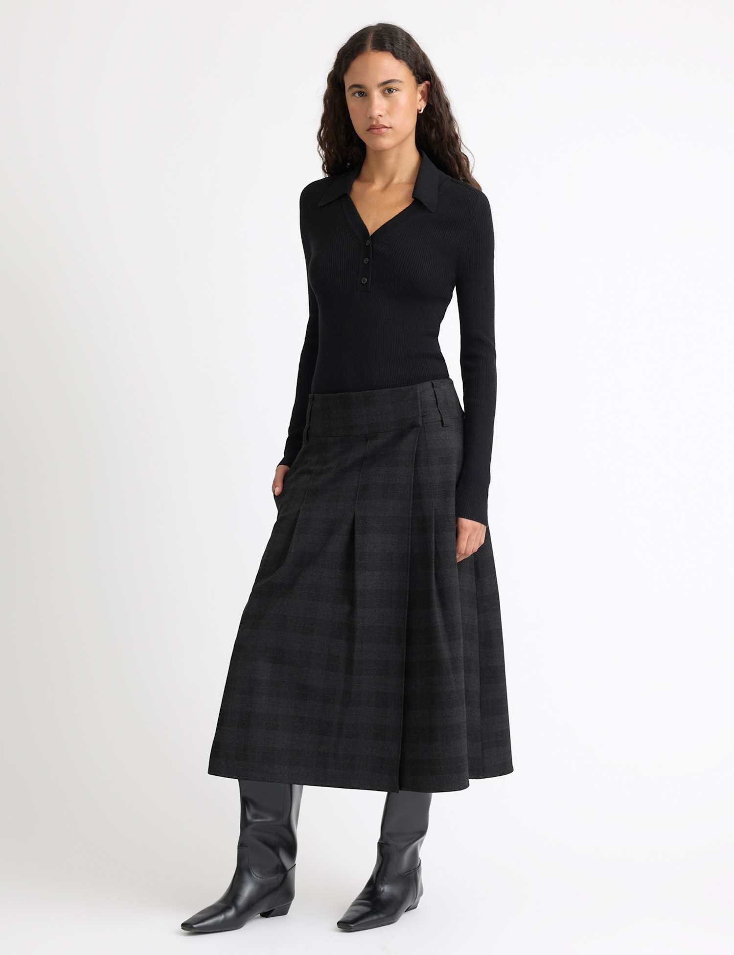 Albaray Checked Wrap Skirt Grey Mix