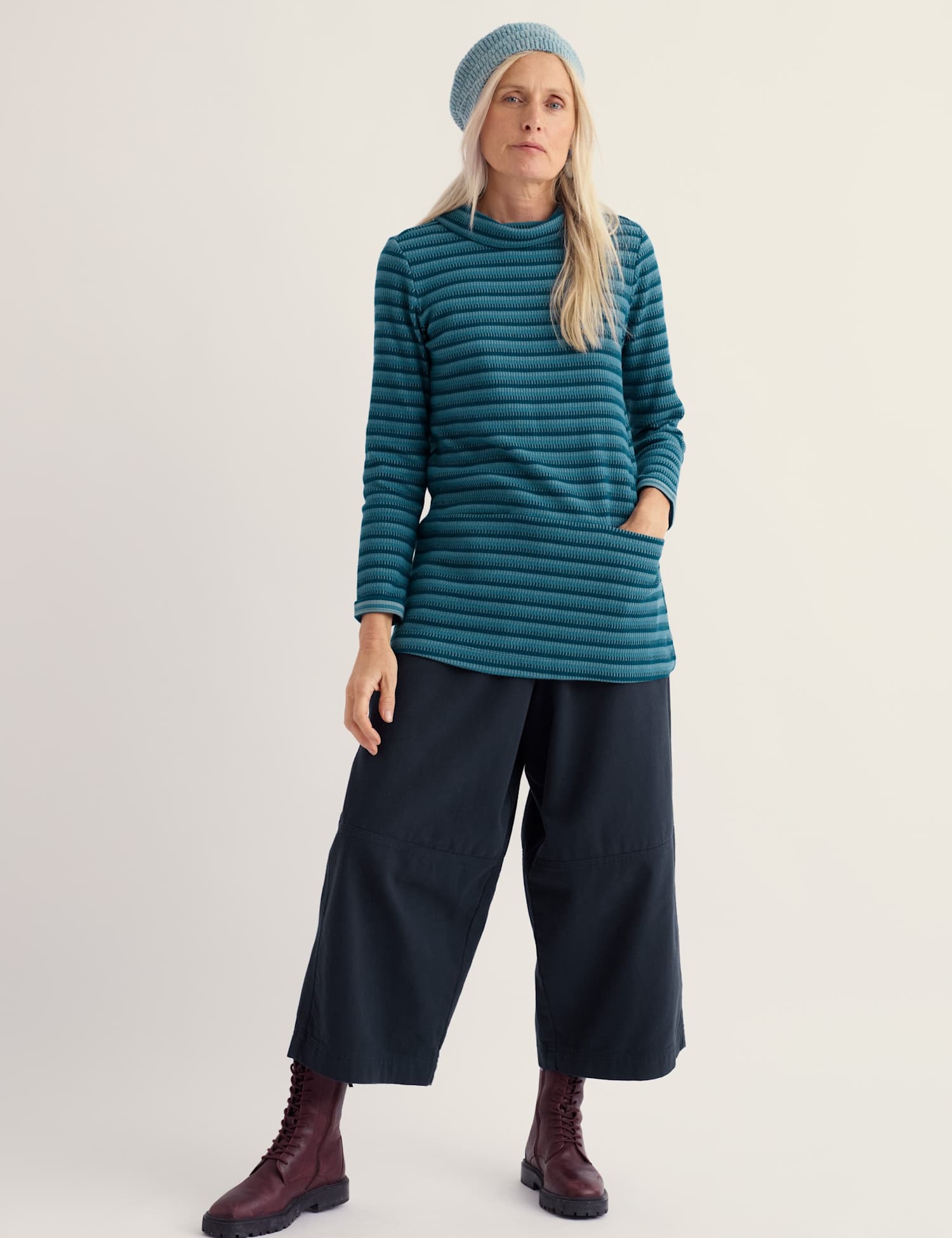 Seasalt Cornwall Printed High Neck Long Sleeve Relaxed Fit Tunic Teal Mix