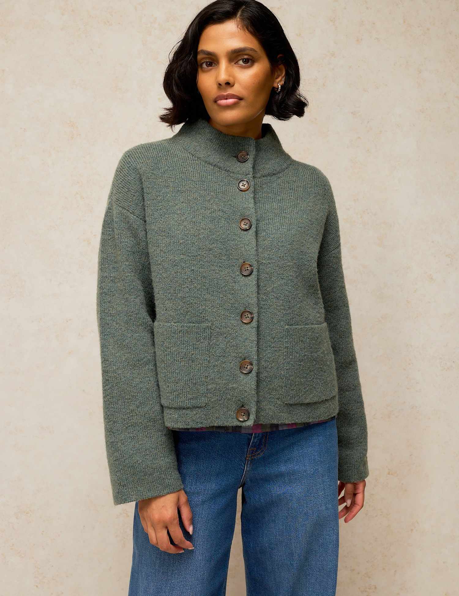 White Stuff Funnel Neck Cardigan Dark Green
