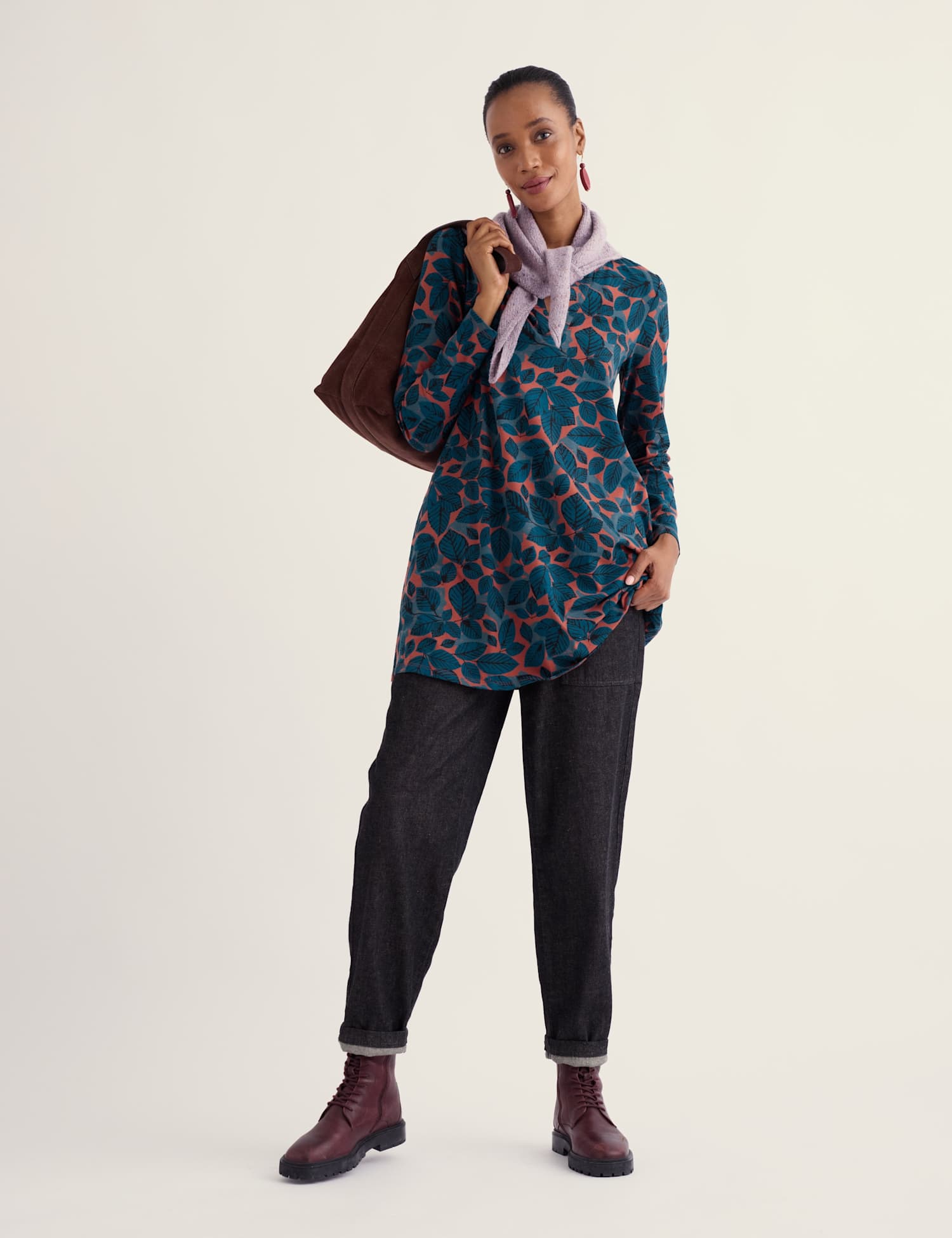 Seasalt Cornwall Printed Notch Neck Long Sleeve Relaxed Fit Tunic Orange Mix