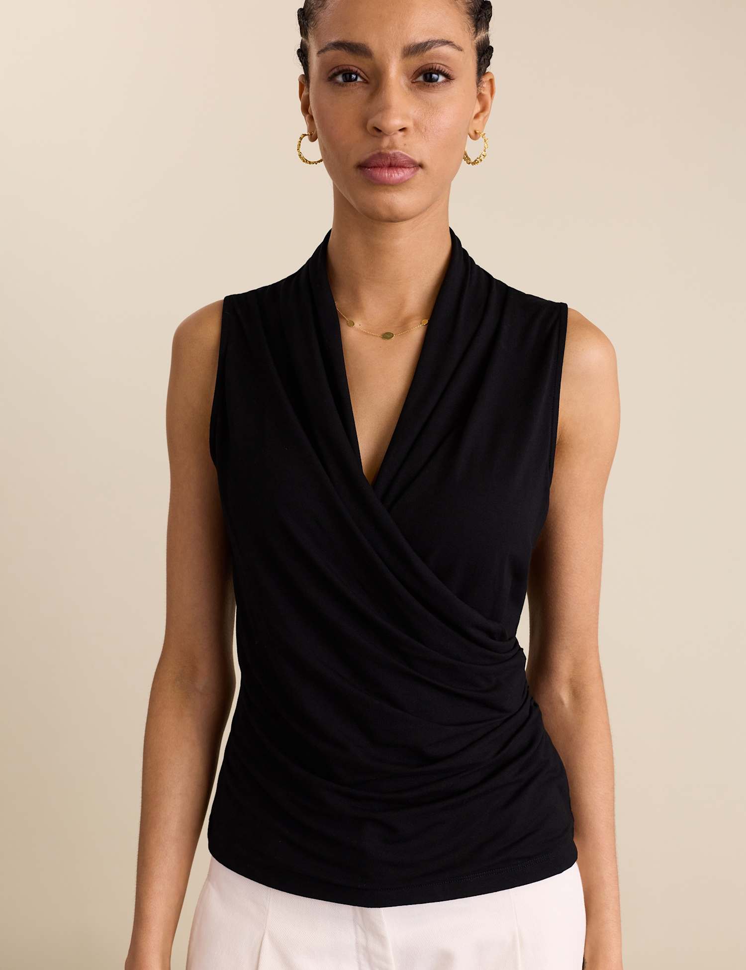 BAUKJEN Jersey V-Neck Wrap Detail Vest Black