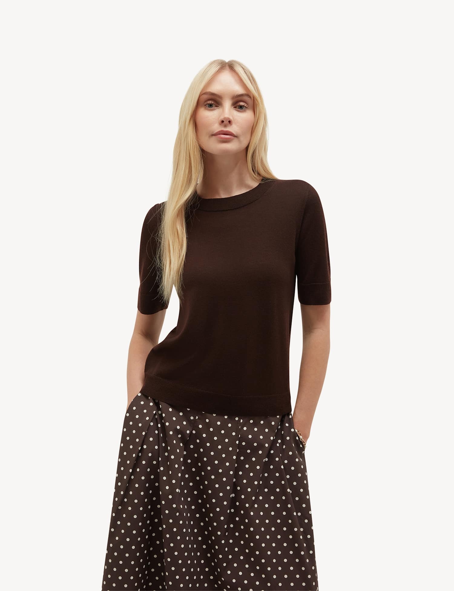 HOBBS Pure Merino Wool Textured Knitted Top Brown