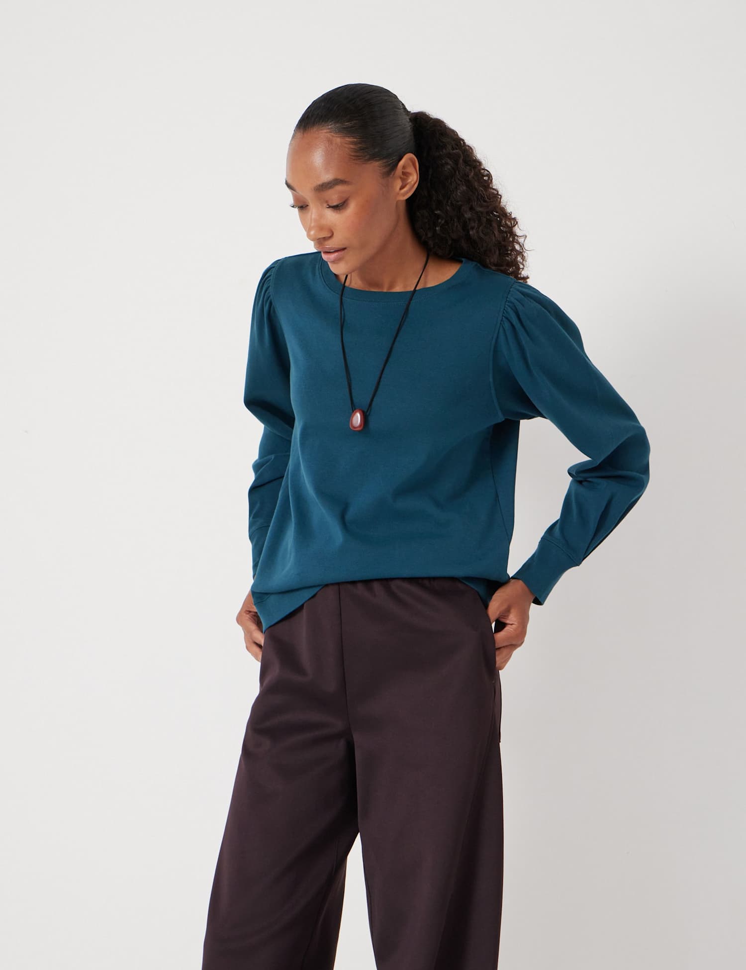 HUSH Emily Puff Sleeve Cotton Jersey Top Teal Green