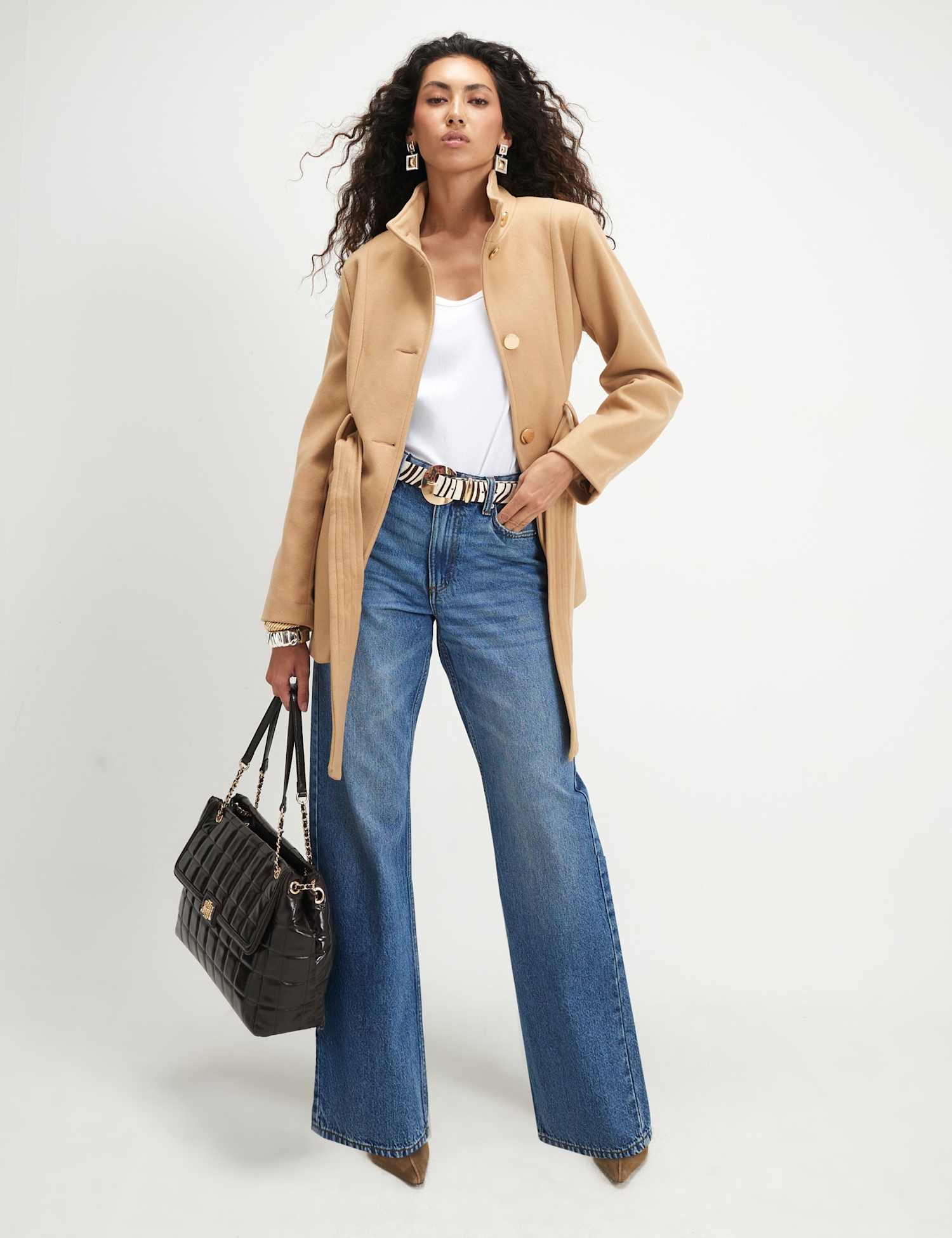 River Island Belted Short Coat Brown
