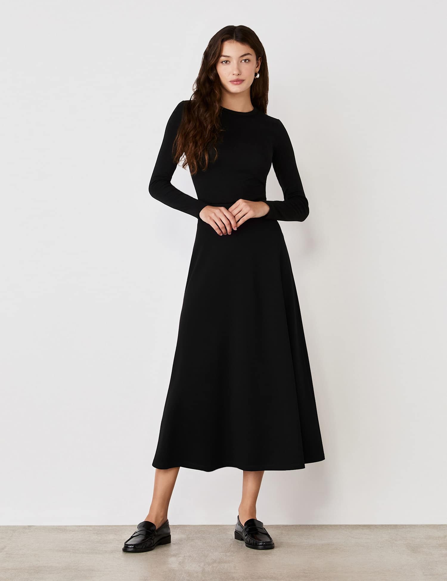 Finery London Jersey Midi A-Line Skirt Black