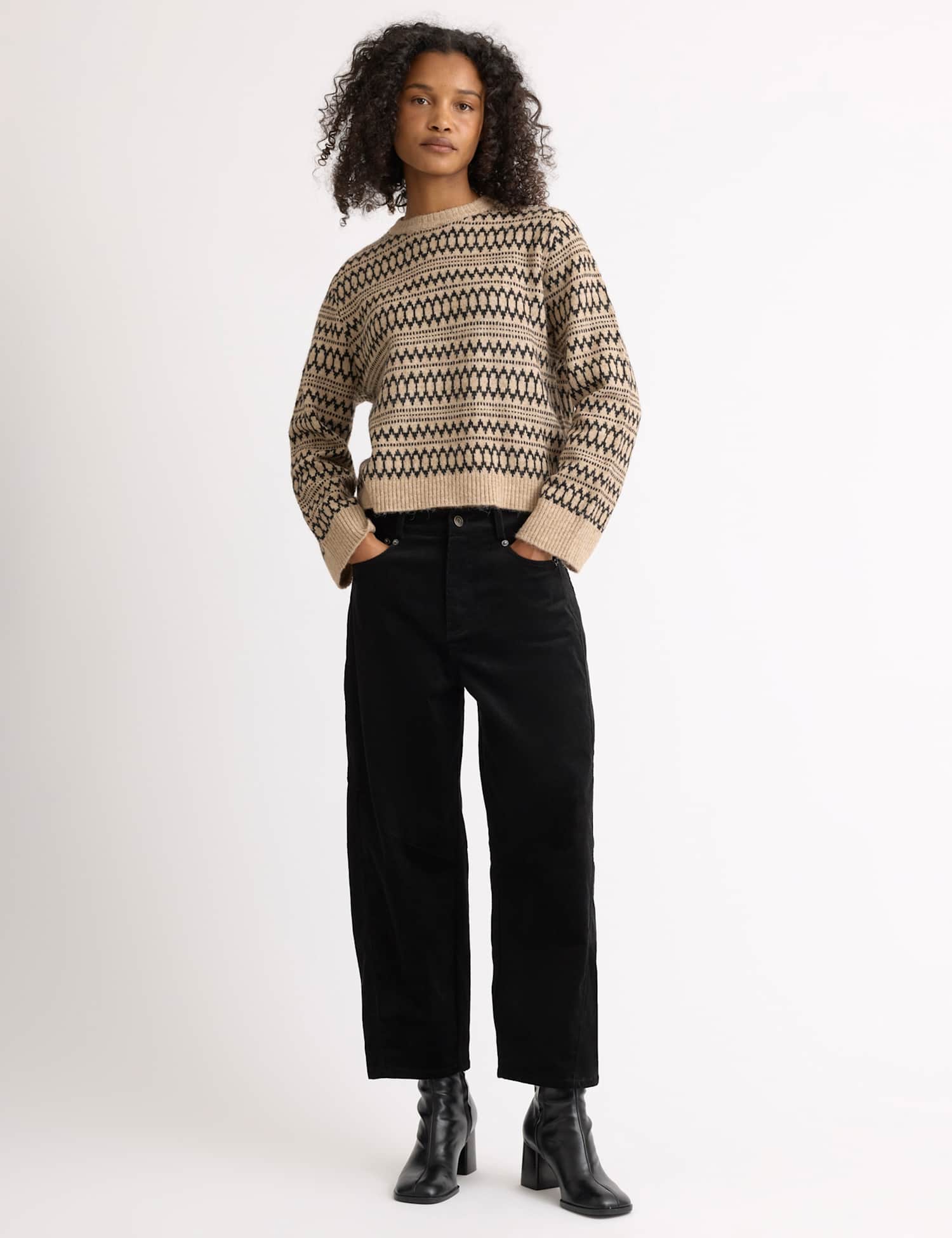 Albaray Cord Barrel Leg Ankle Grazer Trousers Black