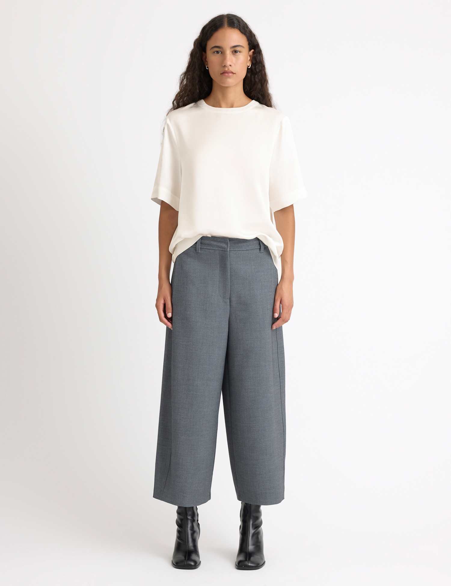 Albaray Barrel Leg Ankle Grazer Trousers Grey