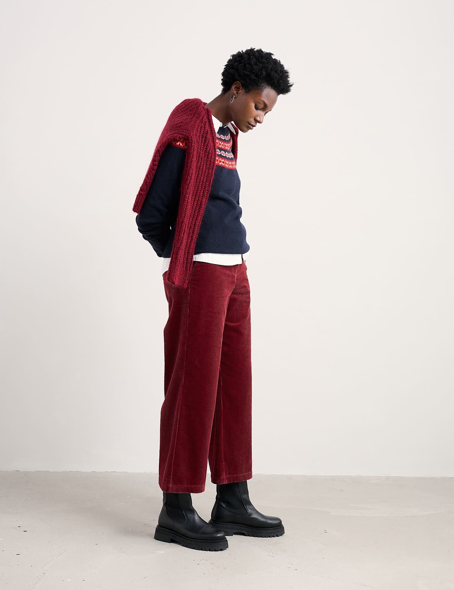 Seasalt Cornwall Corduroy Wide Leg Cropped Trousers Red