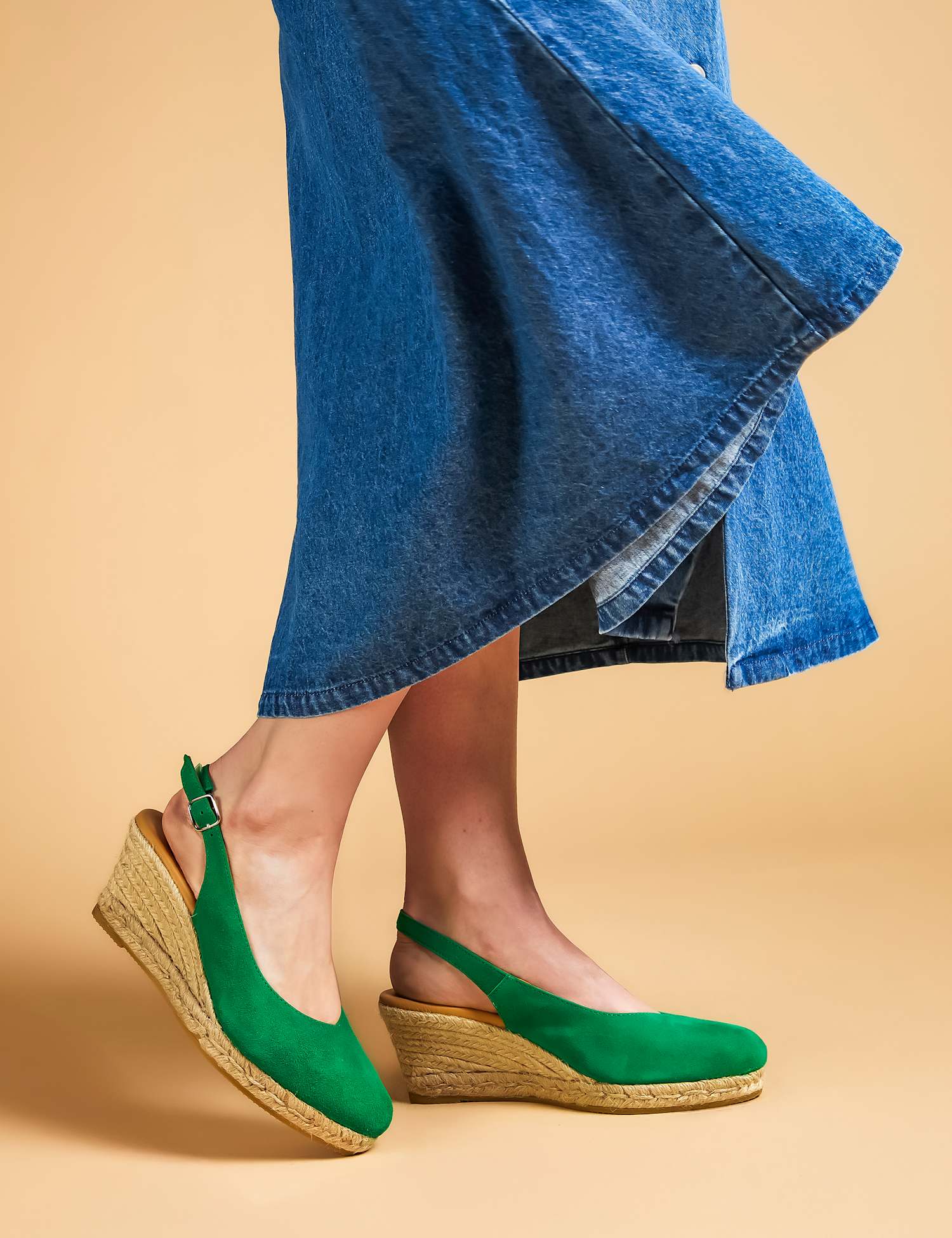 Jones Bootmaker Suede Wedge Slingback Shoes Green