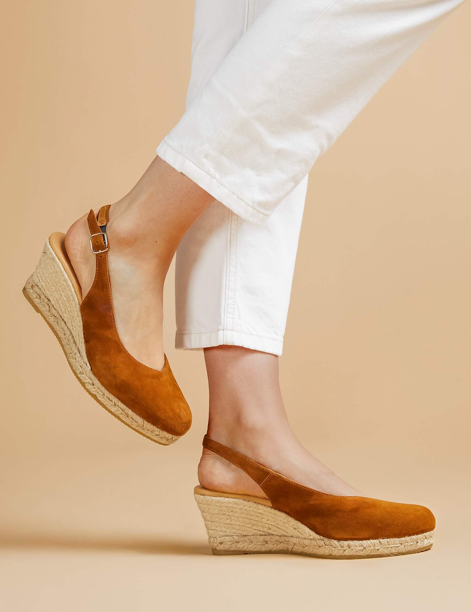 Jones Bootmaker Suede Wedge Slingback Shoes Tan