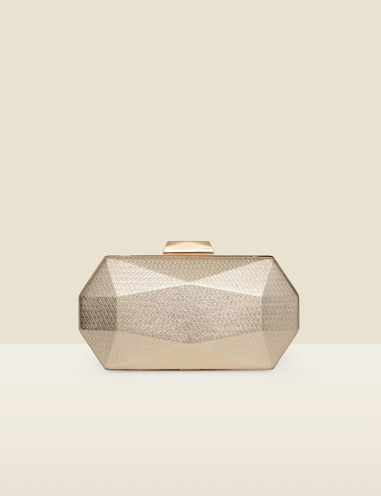 SOSANDAR Metallic Geometric Chain Strap Clutch Bag Gold