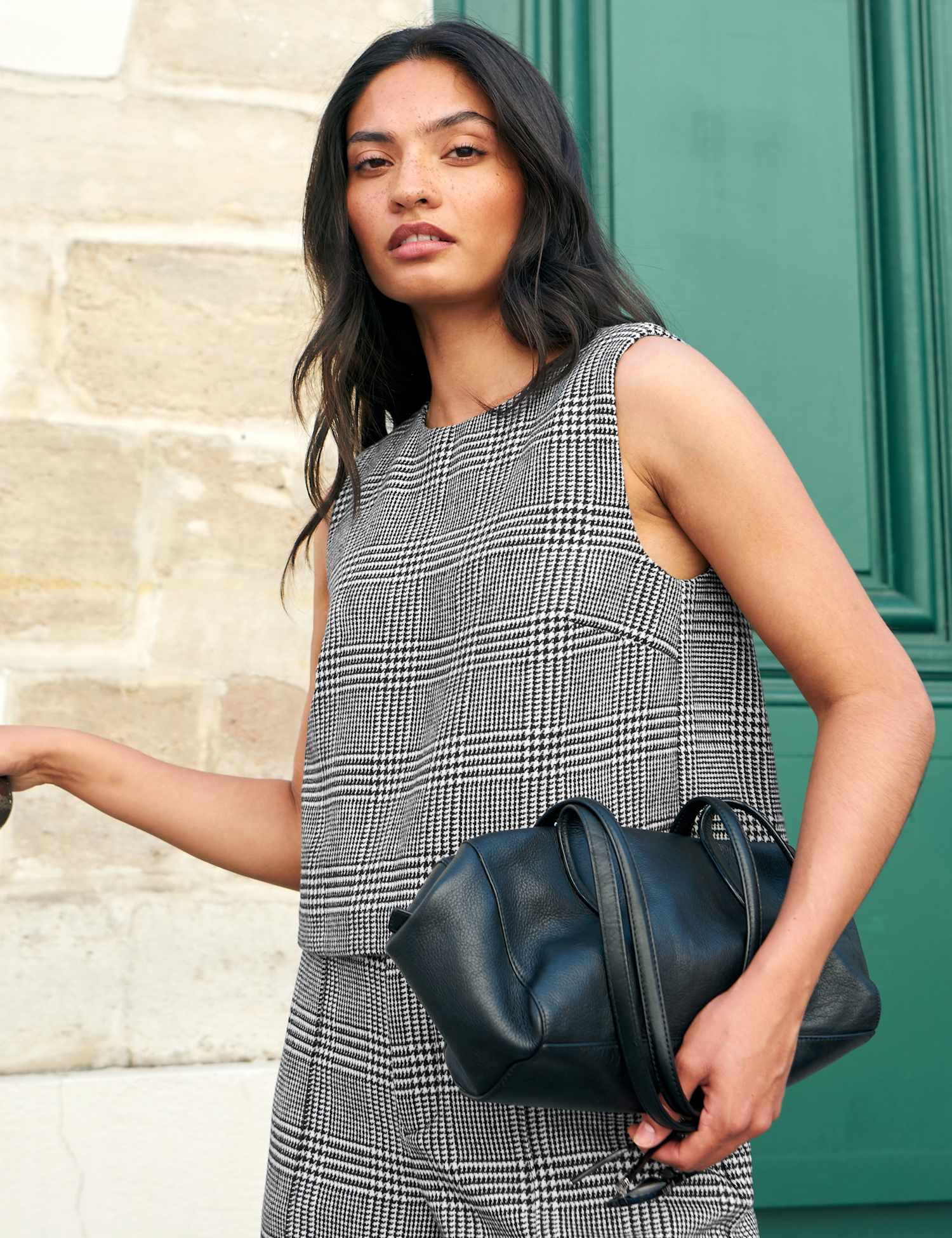 RO&ZO Checked Regular Fit Zip Up Shell Top Black Mix