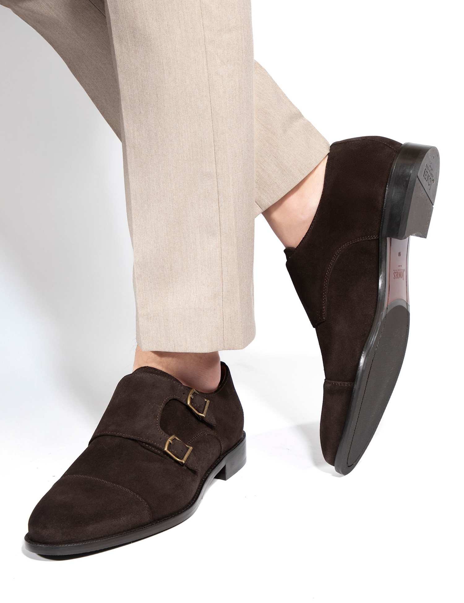 Jones Bootmaker Leather Monk Strap Shoes Dark Brown