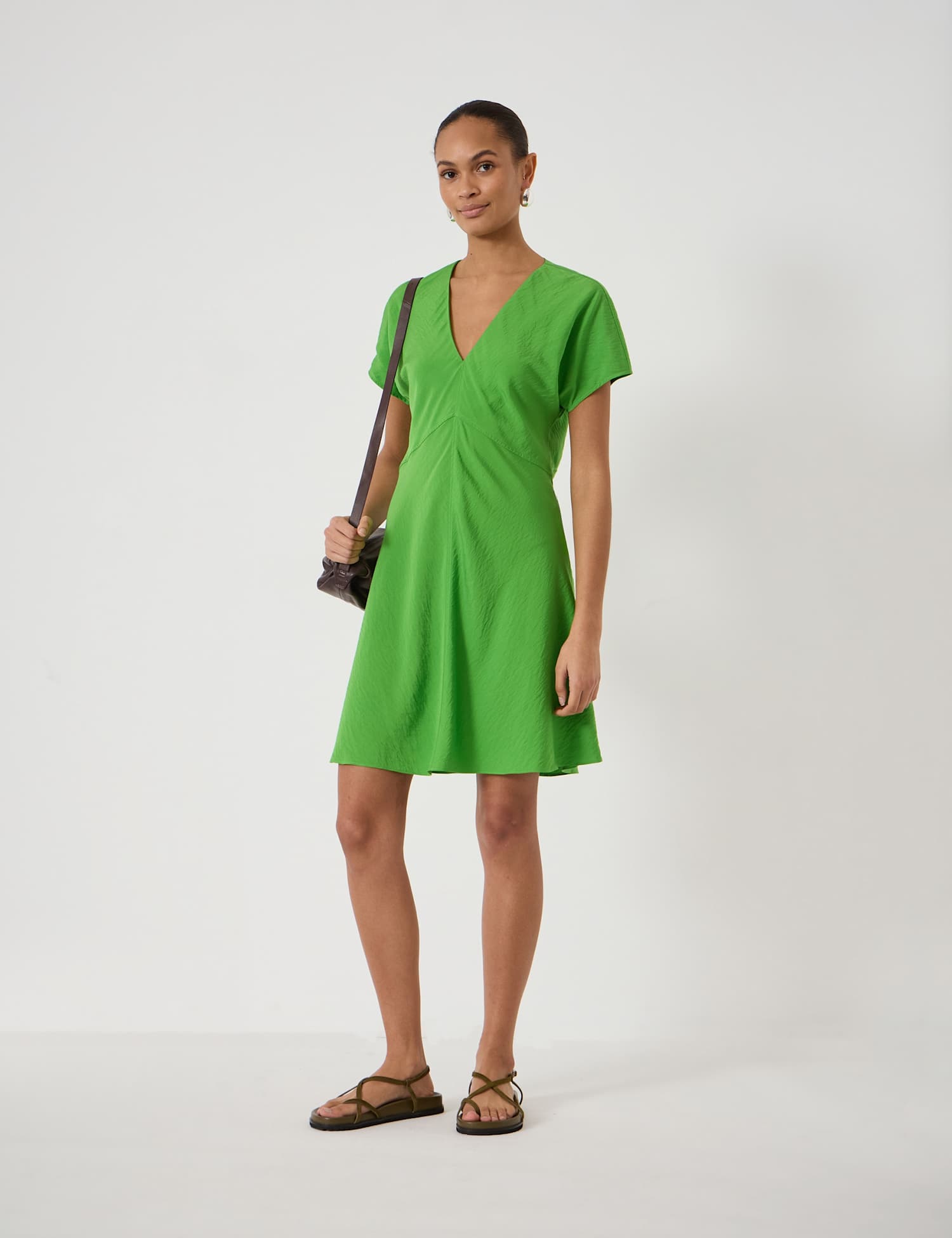 HUSH V-Neck Mini Tea Dress Lime Green