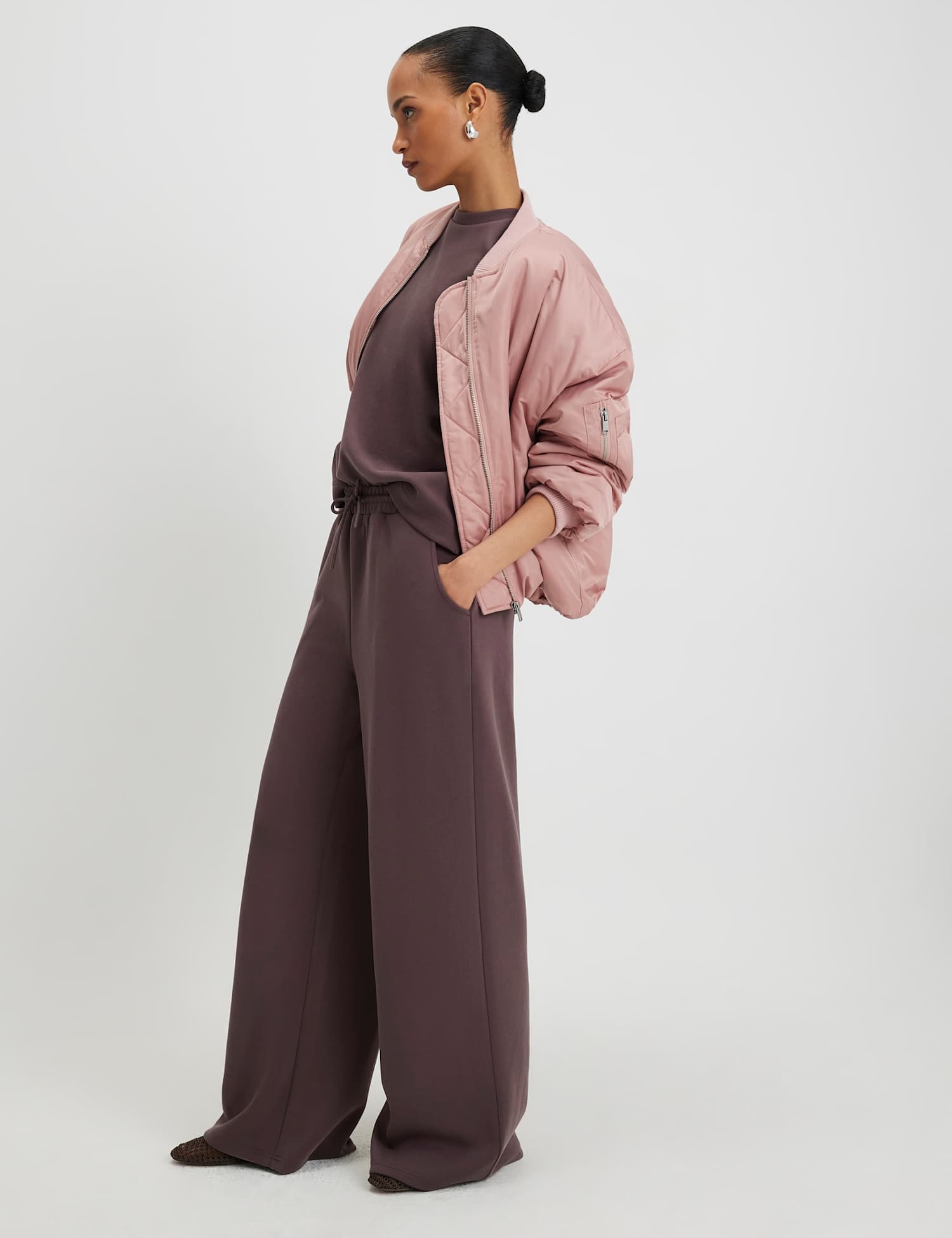 River Island Premium Wide Leg Joggers Chocolate