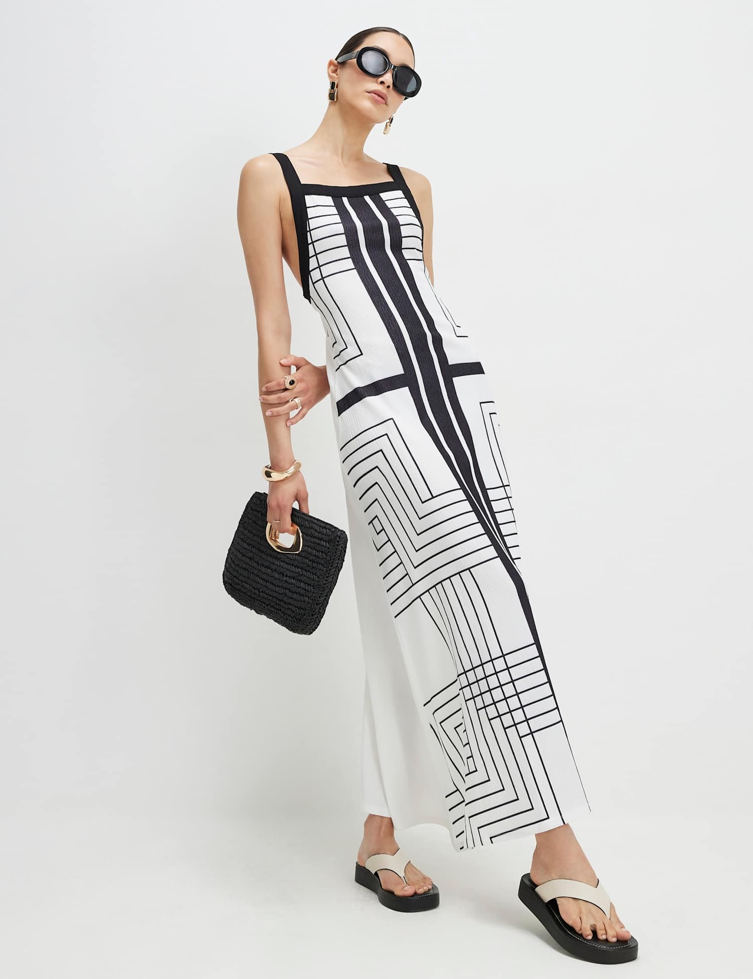River Island Geometric Textured Maxi Dress Black Mix