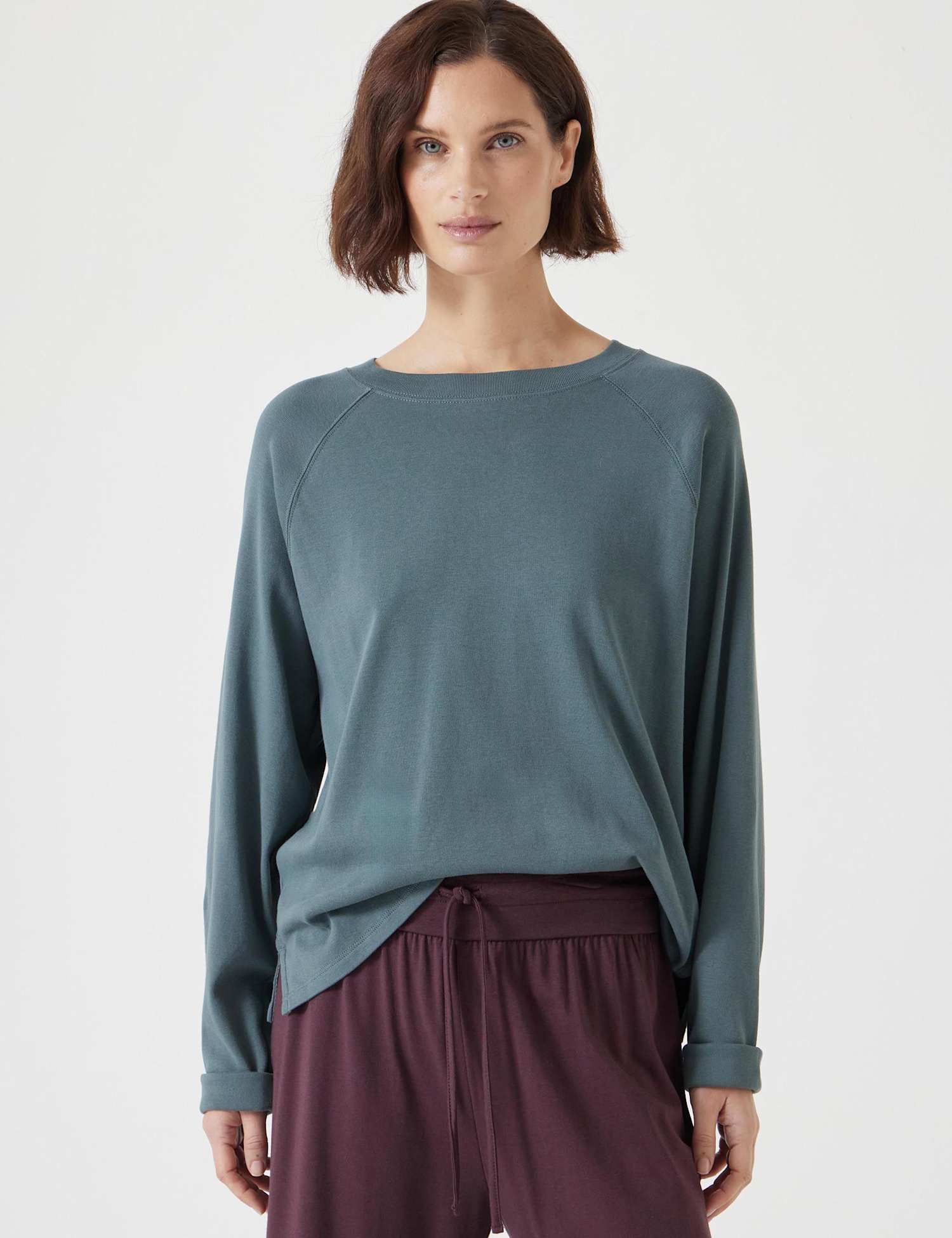 HUSH Pure Cotton Slash Neck Raglan Top Medium Green