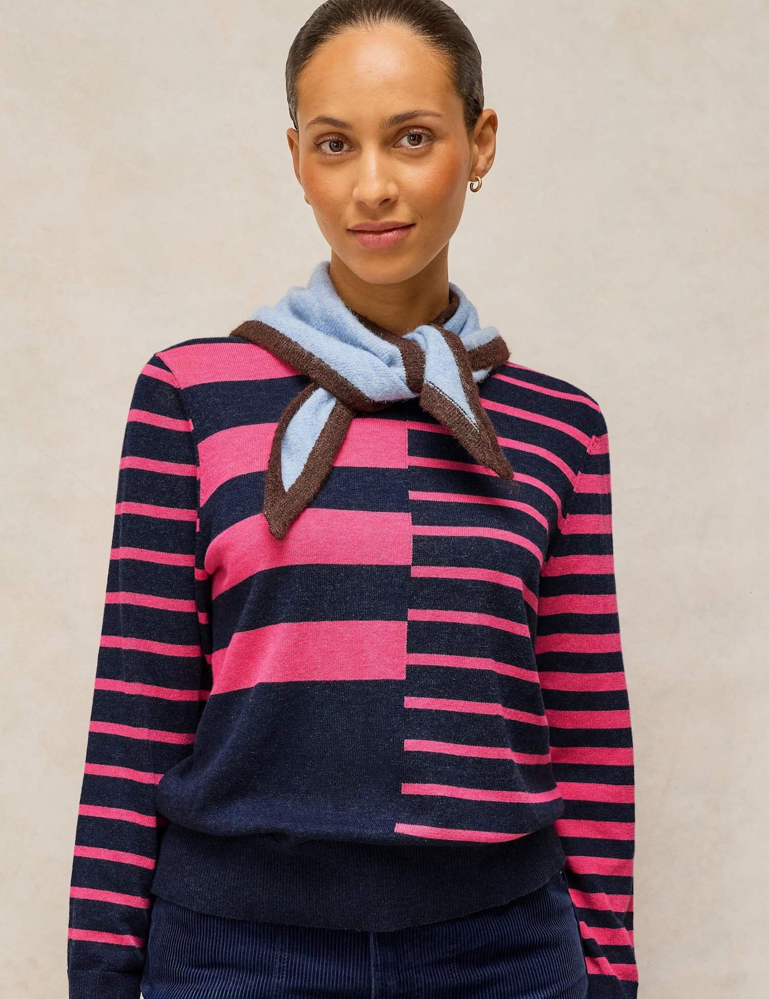 White Stuff Merino Wool Blend Striped Jumper Navy Mix