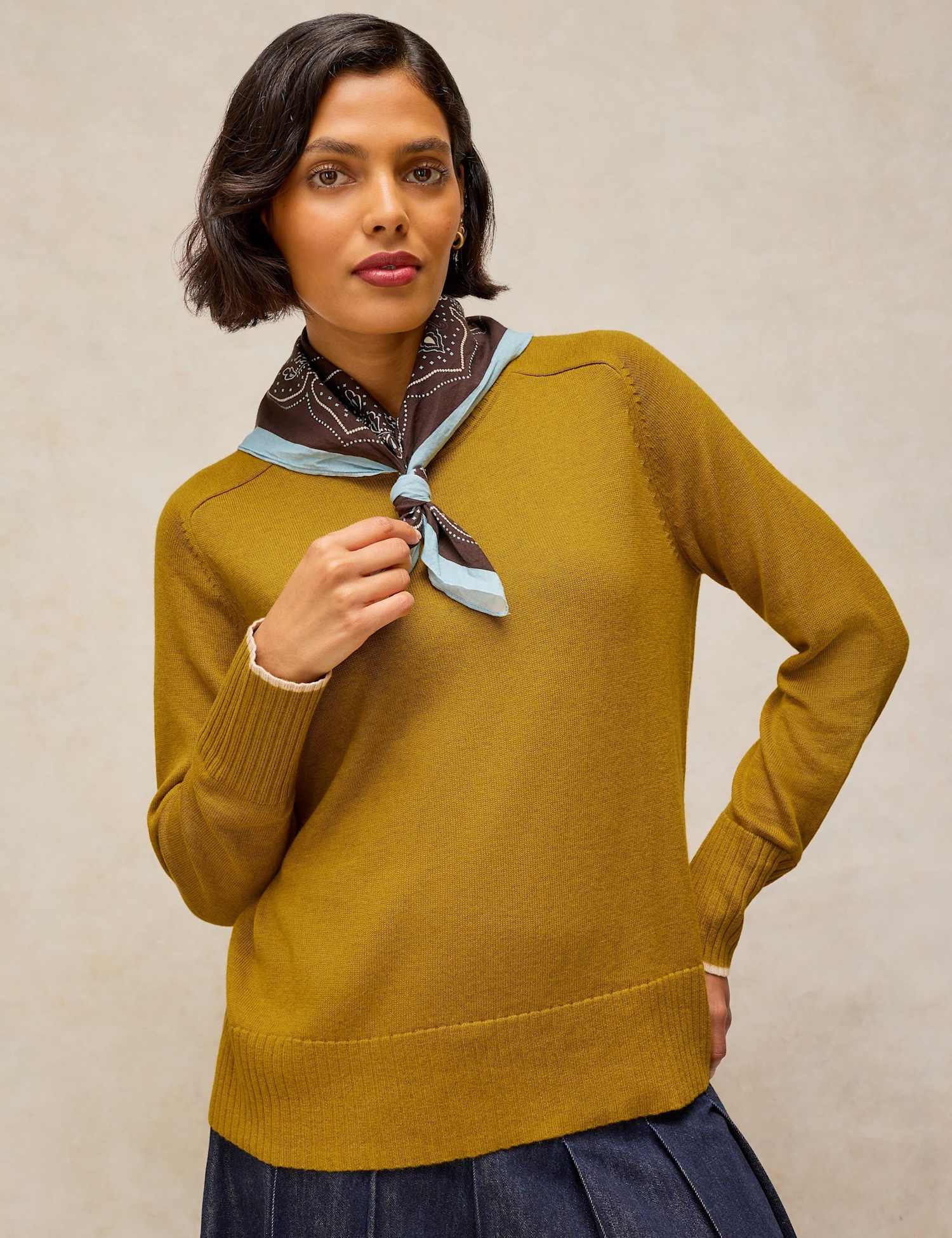 White Stuff Cotton Rich Crew Neck Jumper Green