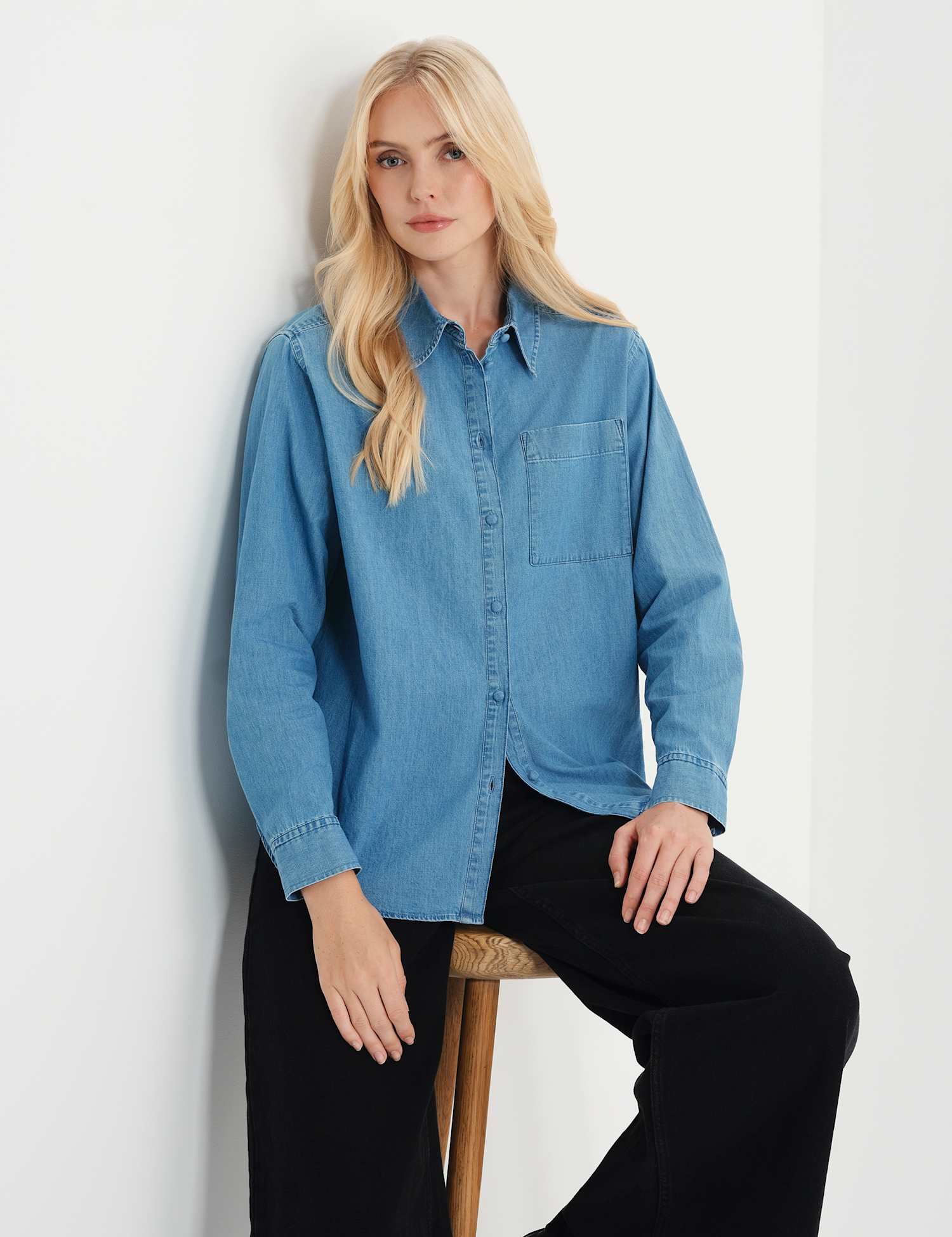 Finery London Denim Collared Button Through Shirt Denim