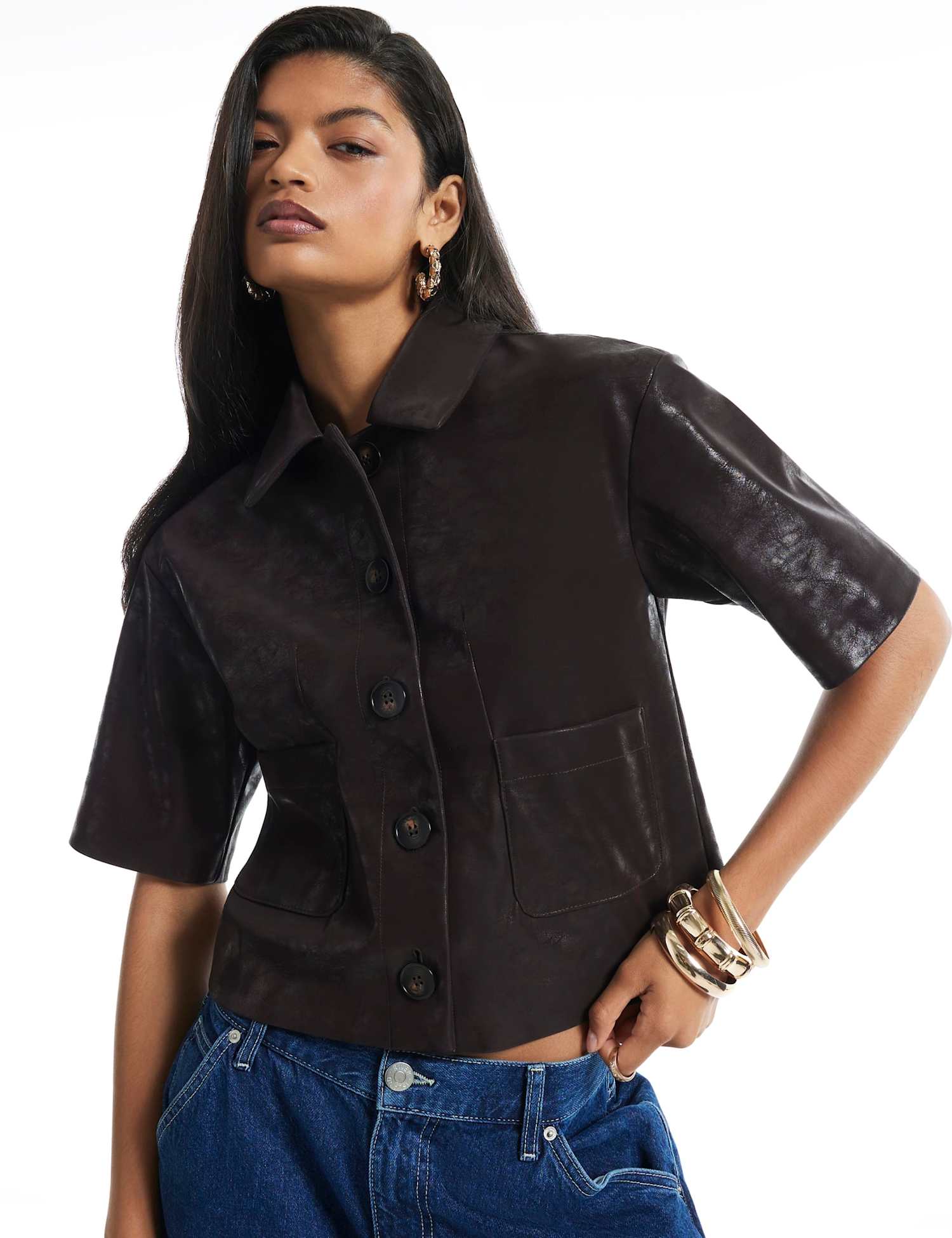 River Island Collared Button Through Shirt Purple