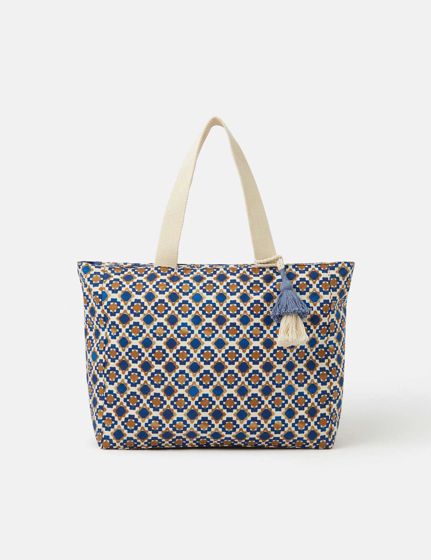 ACCESSORIZE Pure Cotton Tile Print Tote Bag Blue