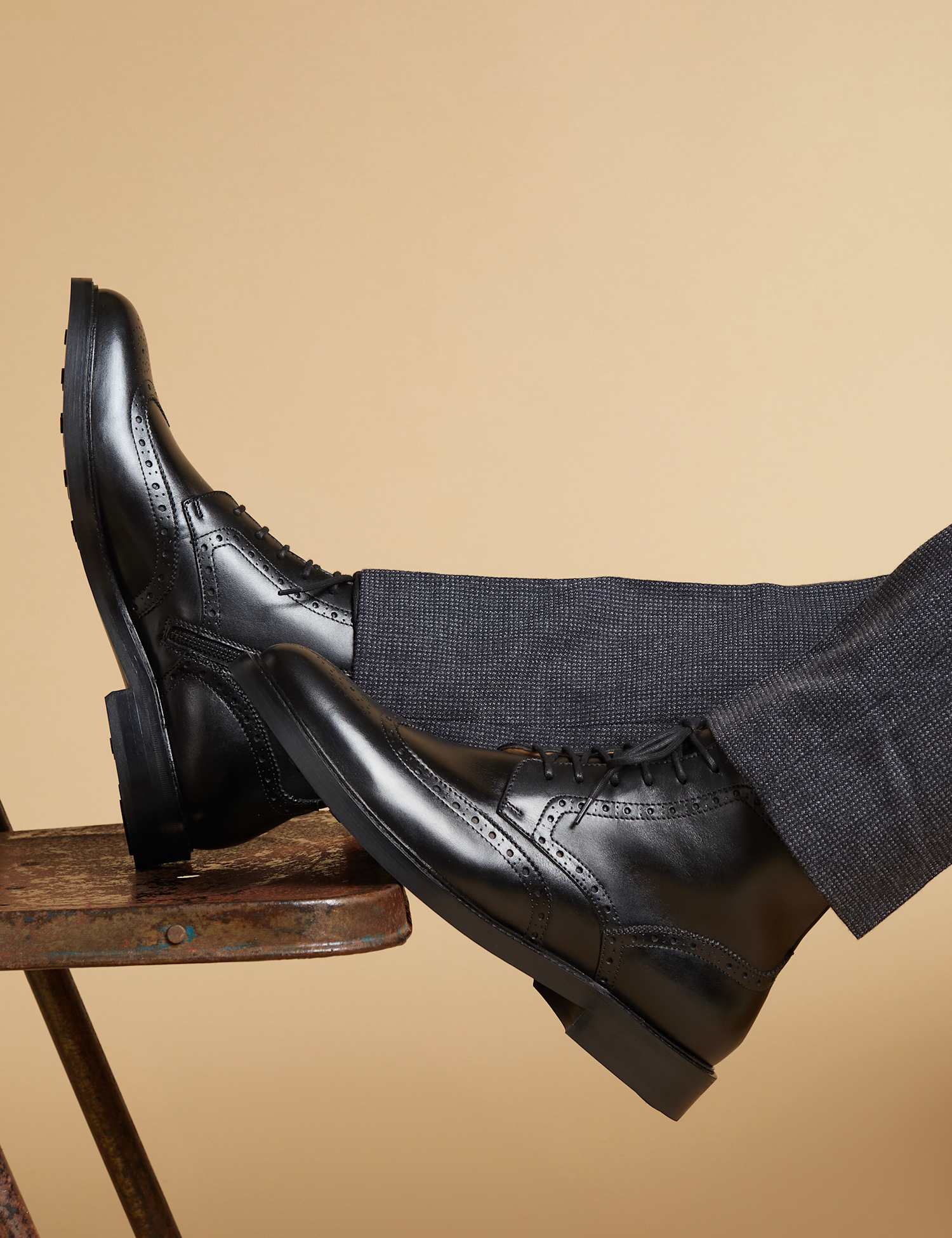 Jones Bootmaker Leather Side Zip Brogue Boots Black