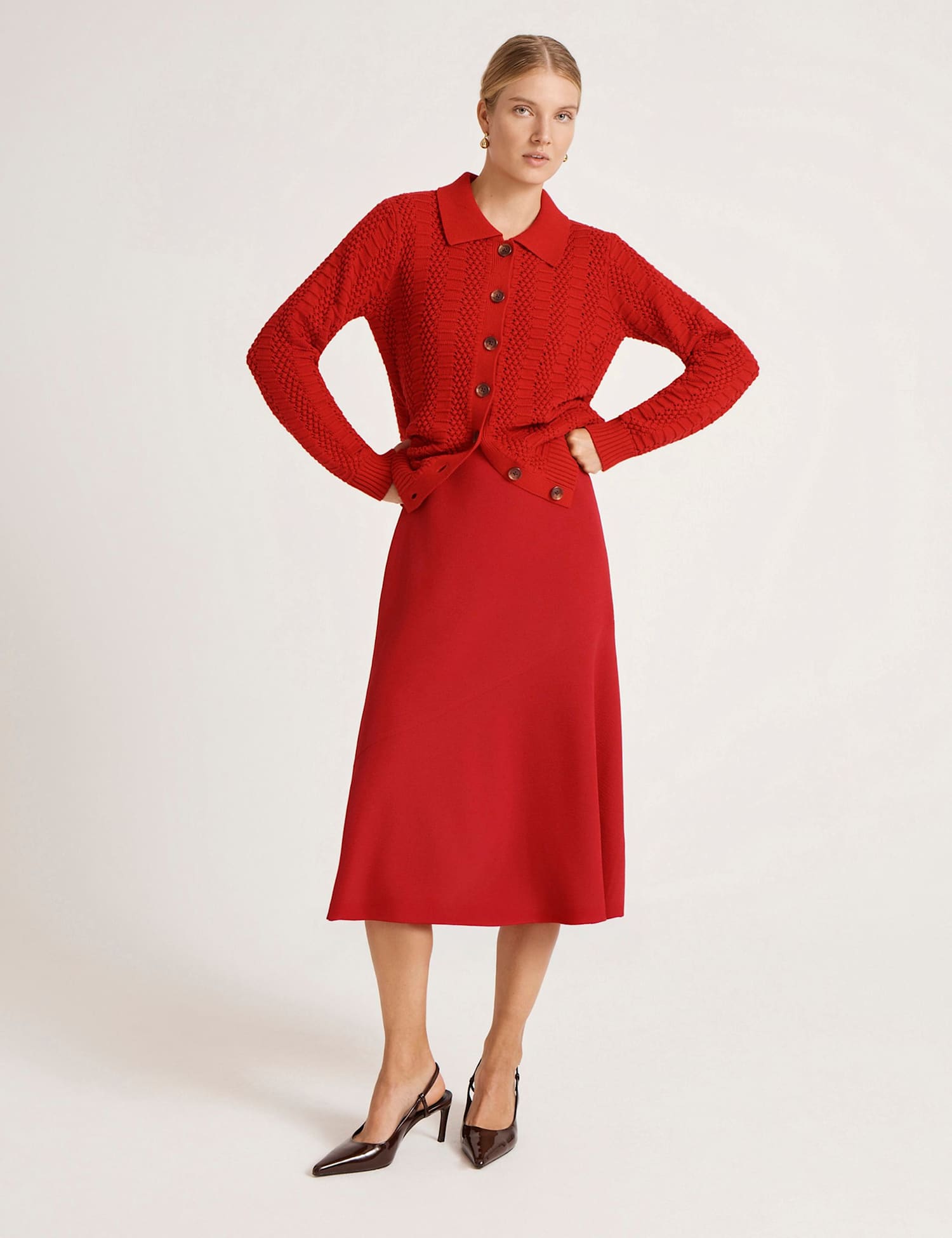 Finery London Crepe Midi Slip Skirt Red