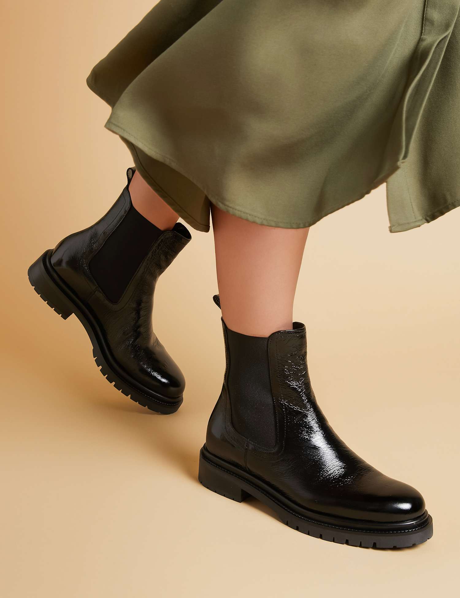 Jones Bootmaker Patent Leather Chelsea Ankle Boots Black