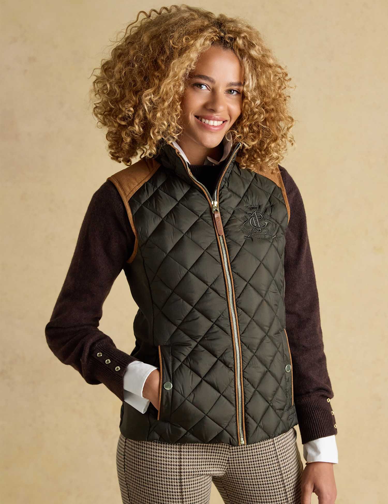 Joules Showerproof Quilted Funnel Neck Gilet Khaki