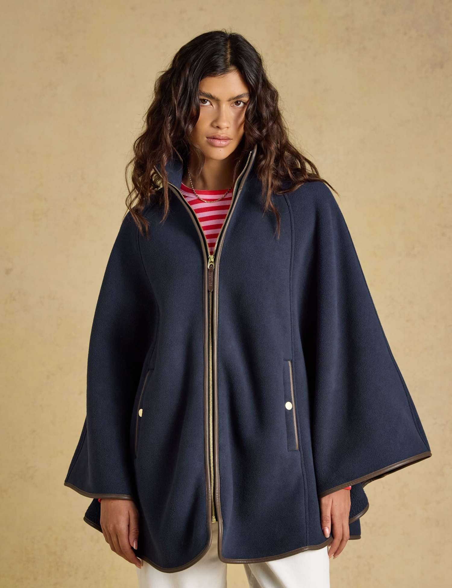 Joules Fleece High Neck Zip Up Cape Navy