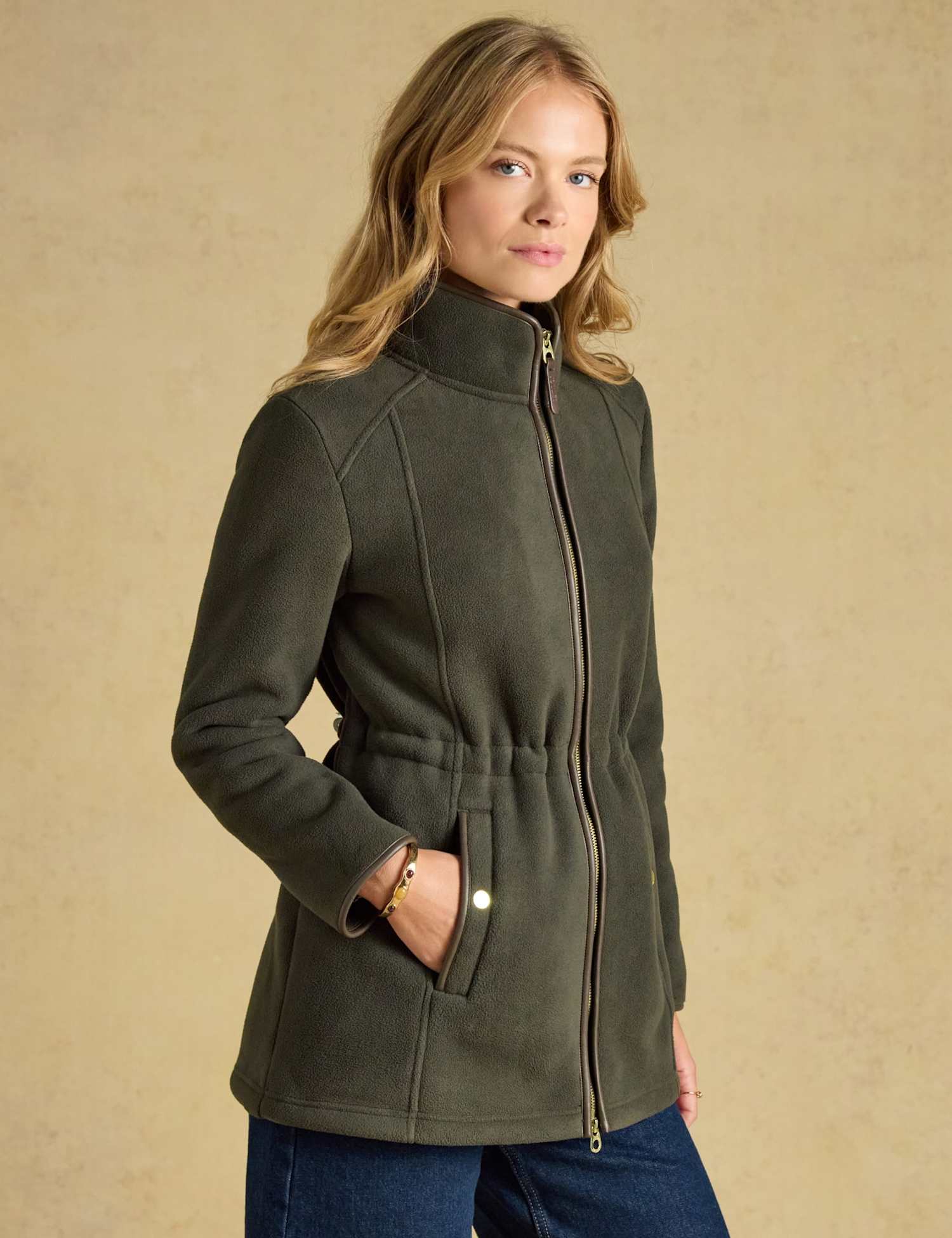 Joules Polar Fleece Zip Up Longline Jacket Green