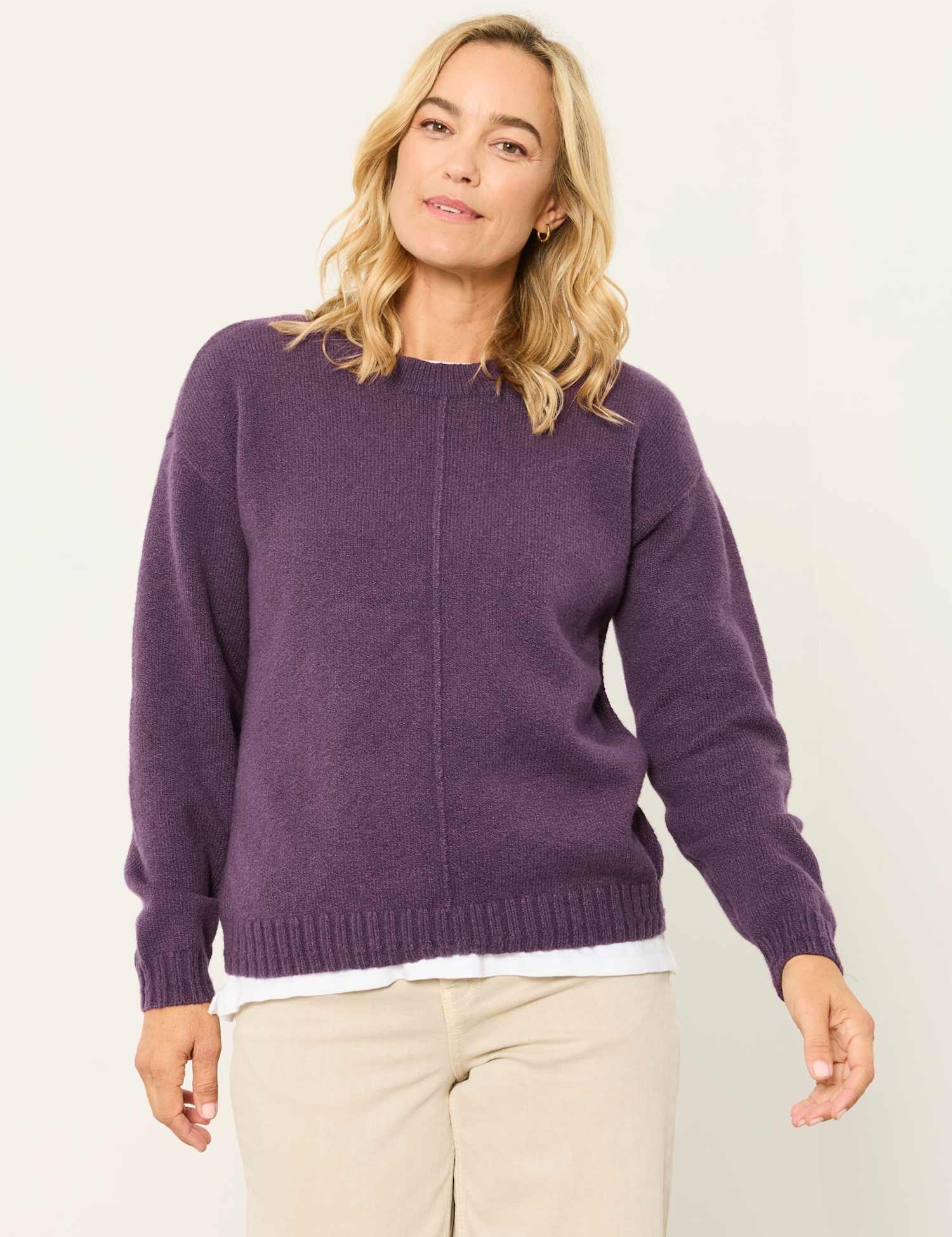 FatFace Cotton Rich Textured Jumper Plum