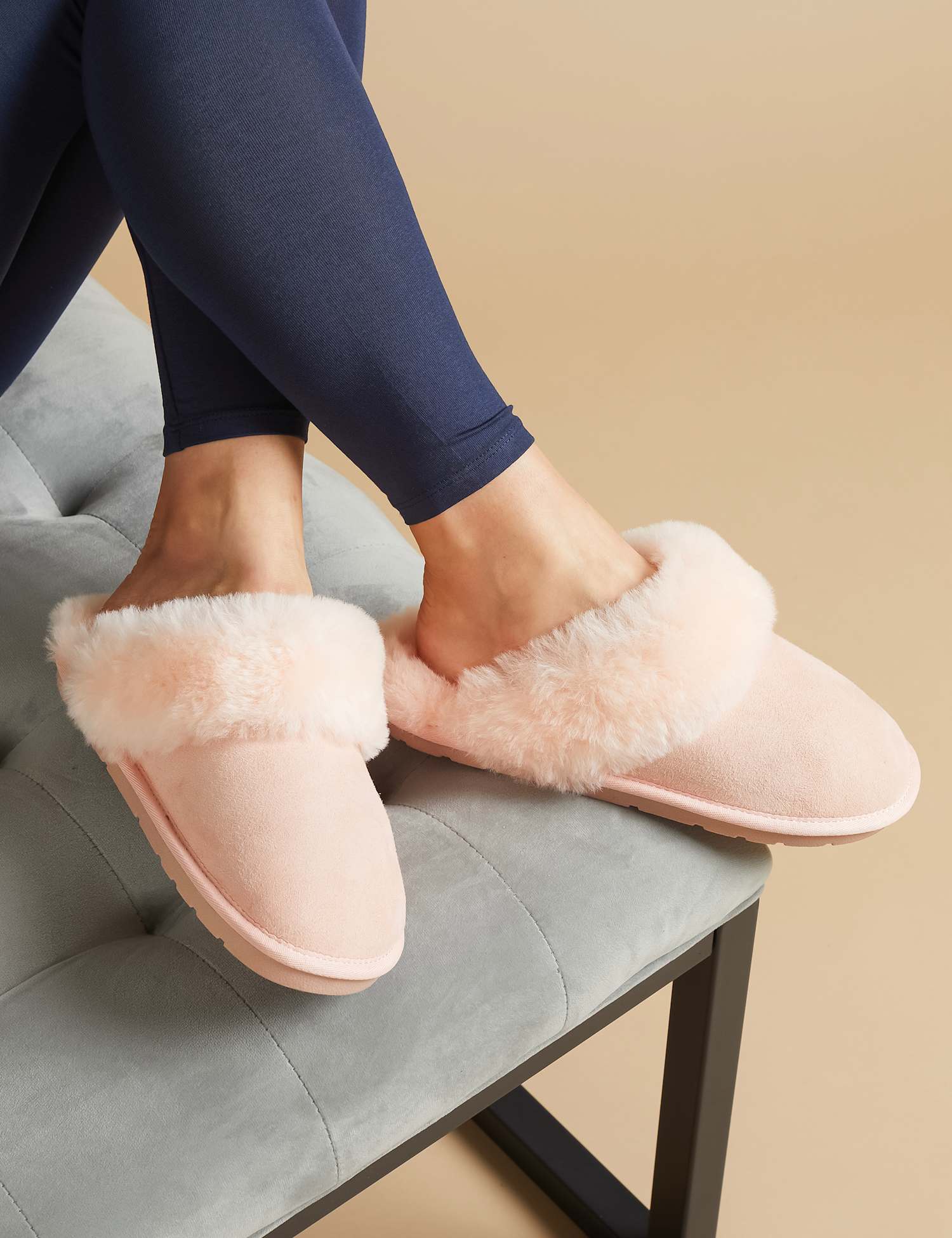 Jones Bootmaker Leather Sheepskin Mule Slippers Light Pink