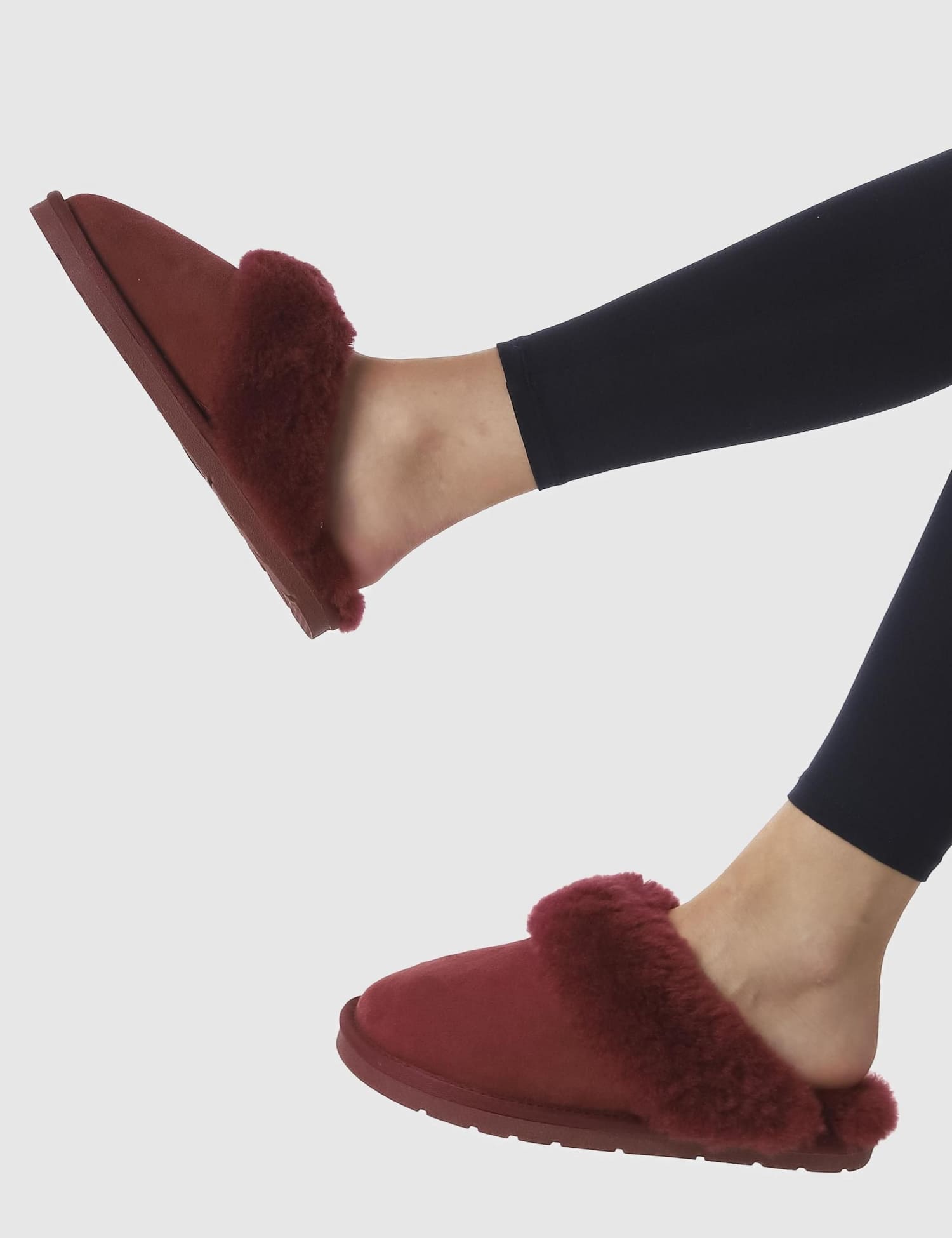 Jones Bootmaker Leather Sheepskin Mule Slippers Burgundy