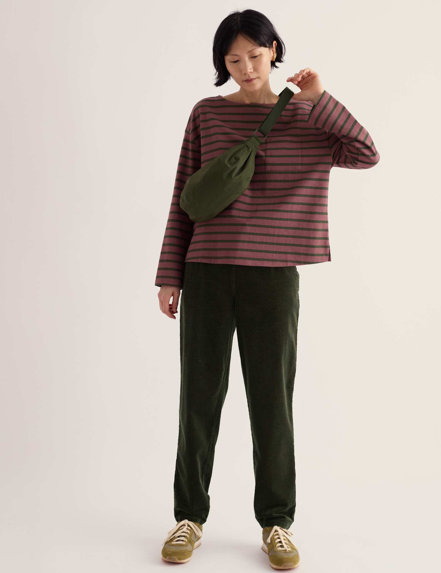 Seasalt Cornwall Pure Cotton Cord Tapered Trousers Dark Khaki