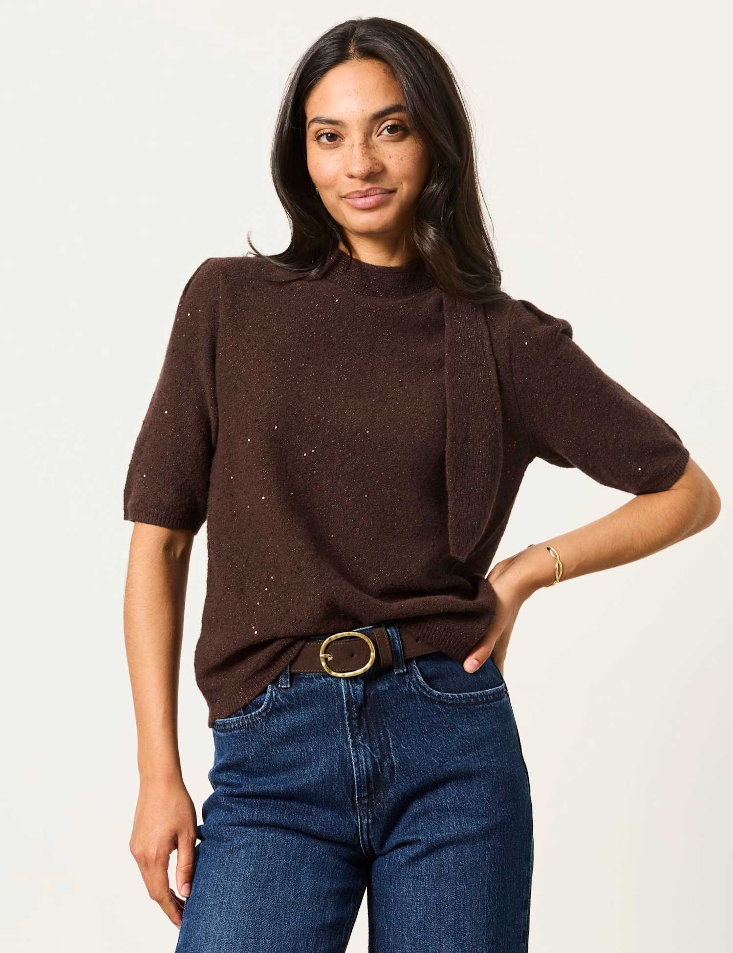 FatFace Cotton Blend Sparkly Jumper Chocolate
