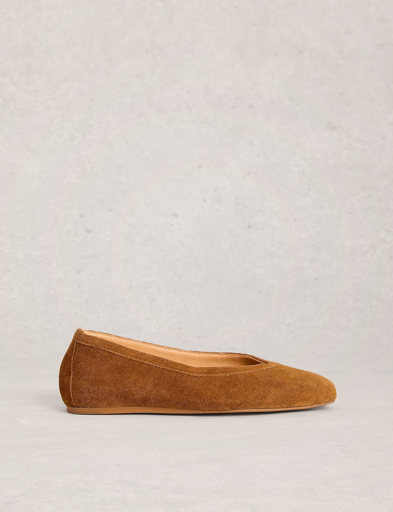 White Stuff Leather Flat Square Toe Ballerina Pumps Tan