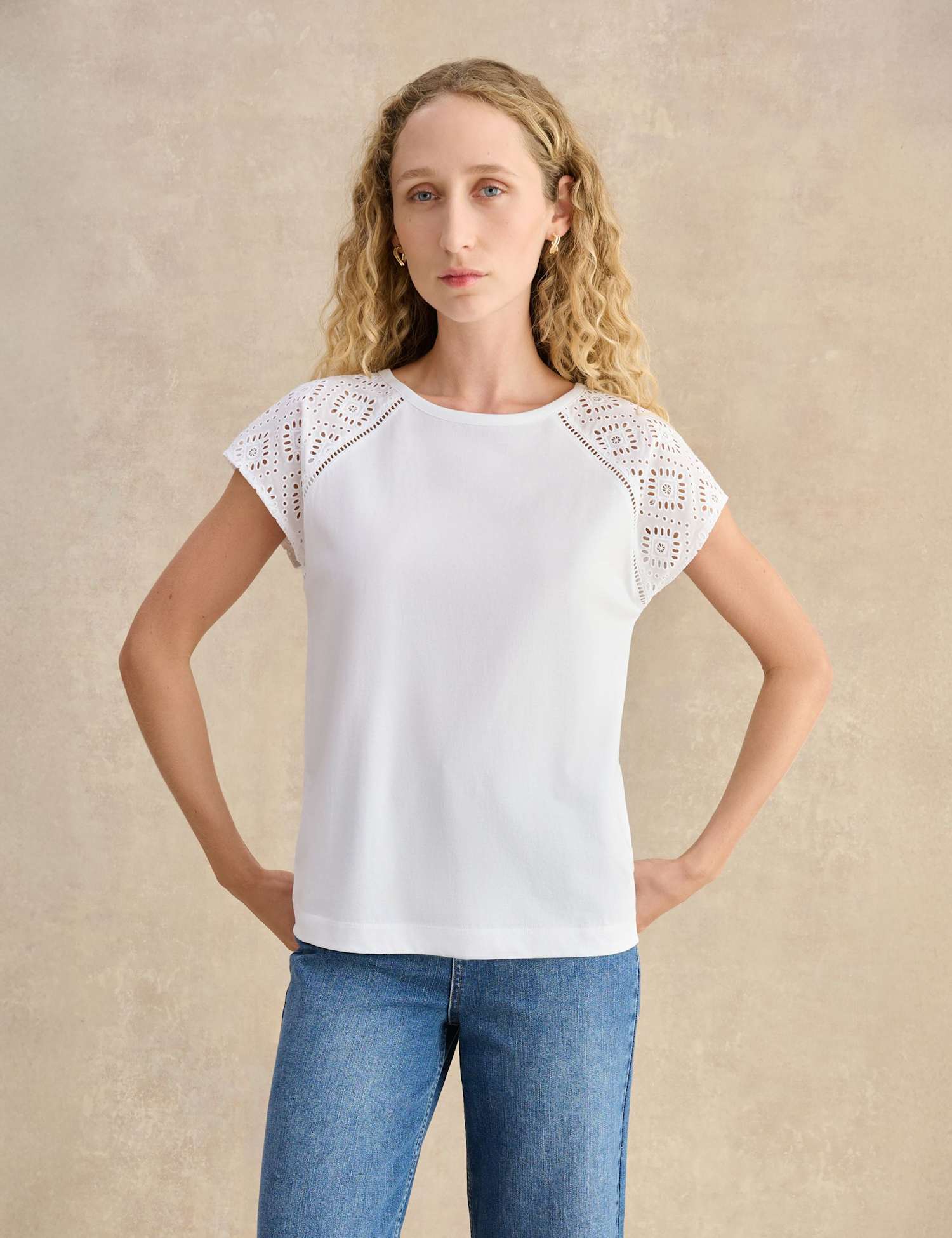 HOBBS Pure Cotton Broderie top White
