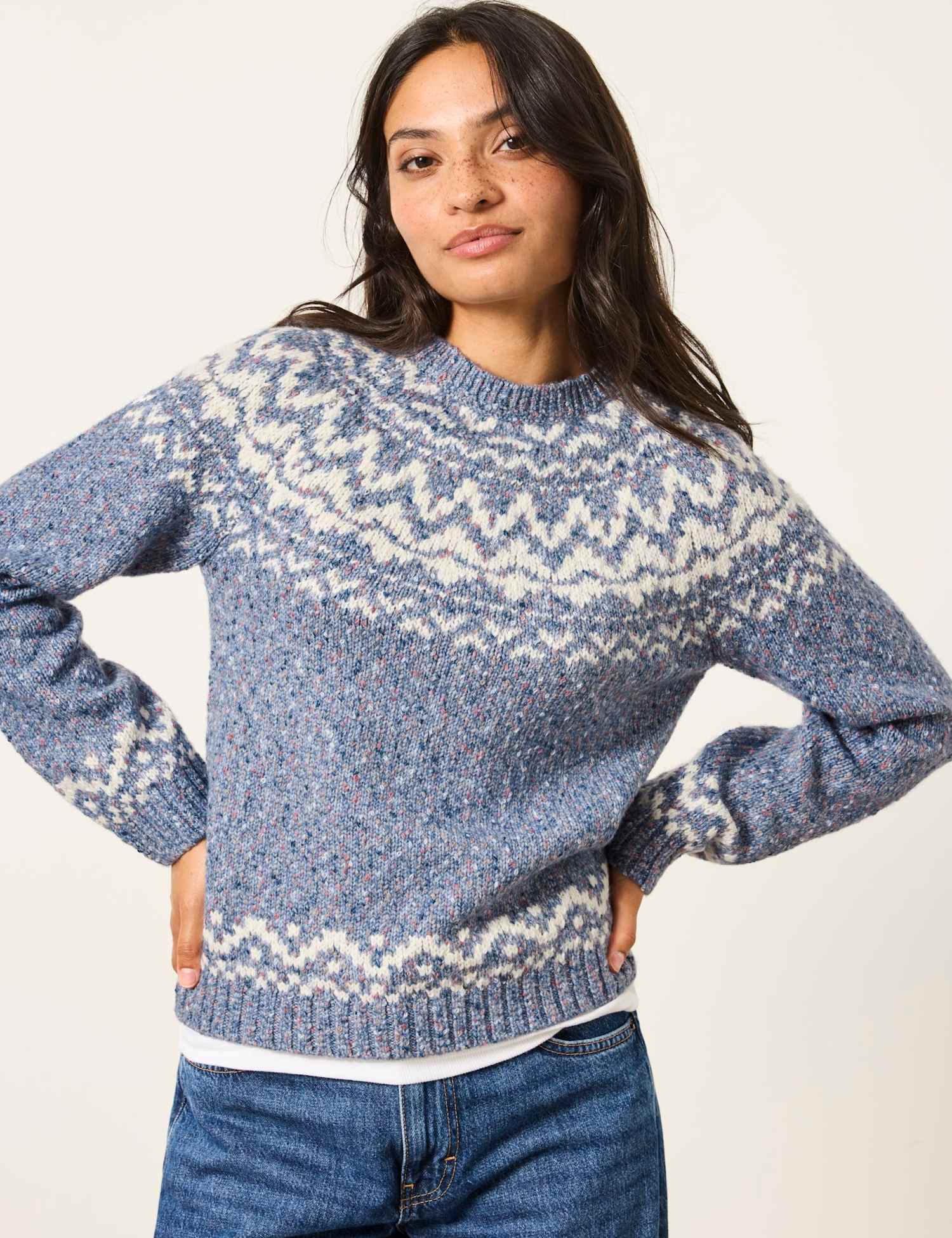 FatFace Fair Isle Crew Neck Jumper Blue Mix