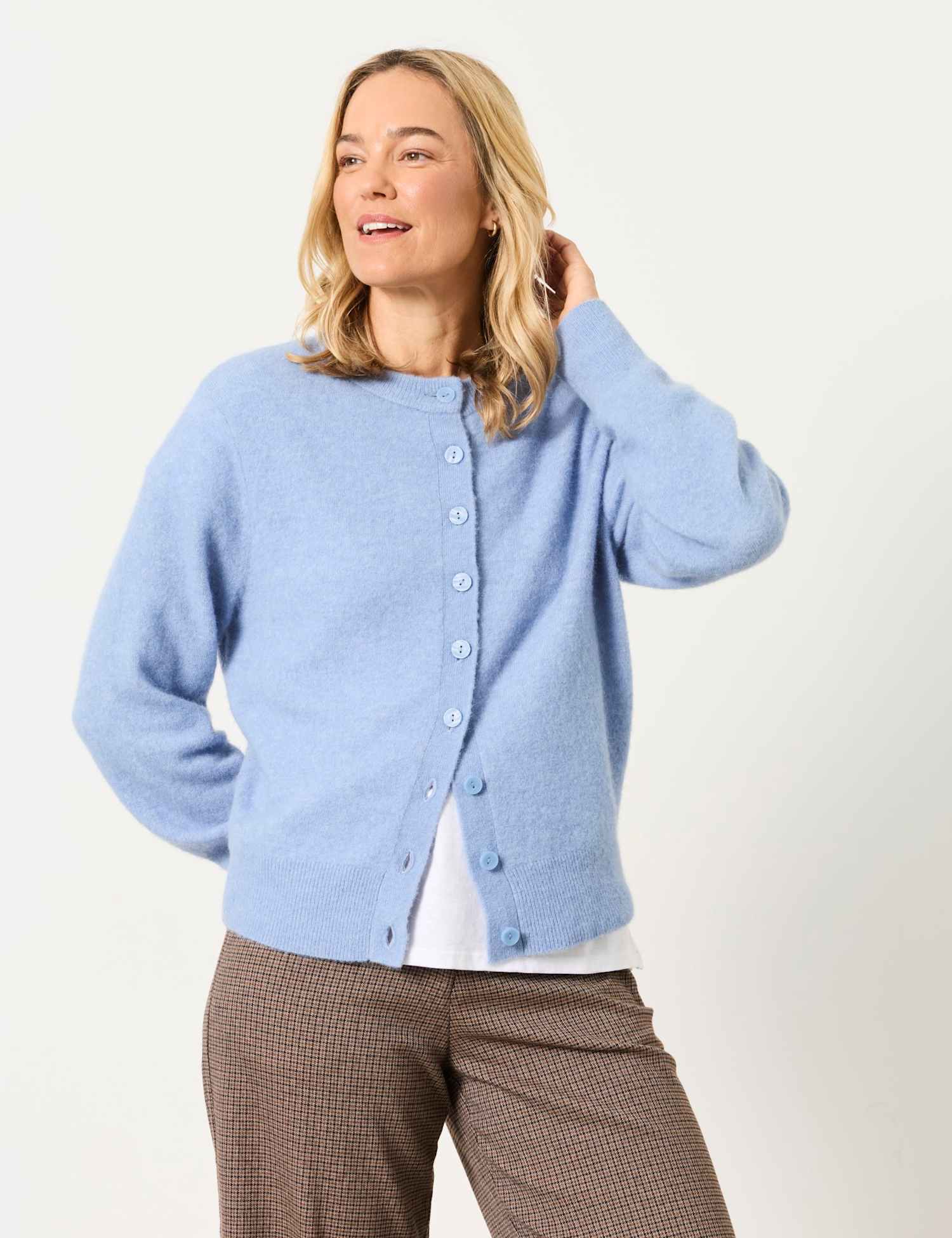 FatFace Wool Blend Cardigan Chambray