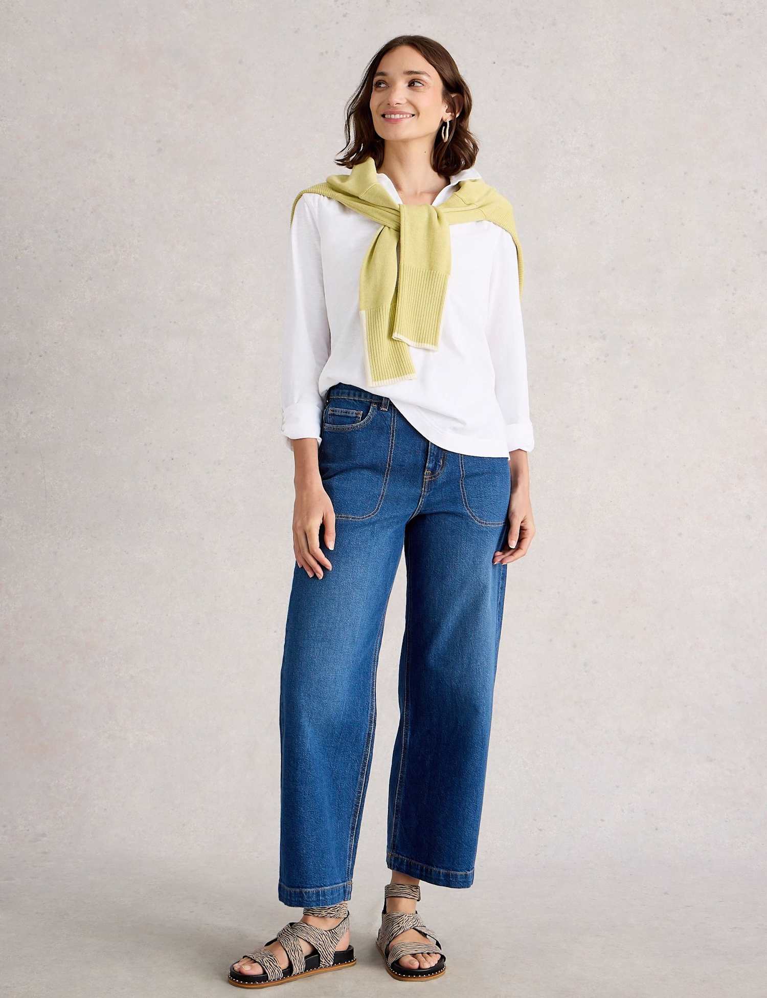 White Stuff Pure Cotton V-Neck Collared Blouse White