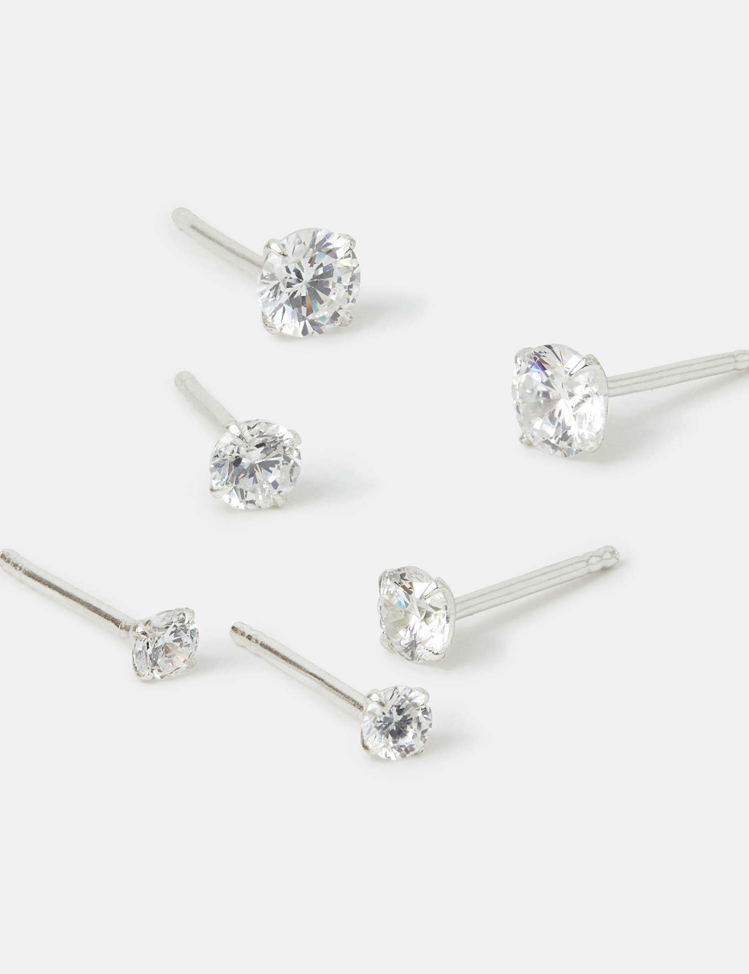 ACCESSORIZE 3 Pack 925 Sterling Silver Plated Stud Earrings Silver