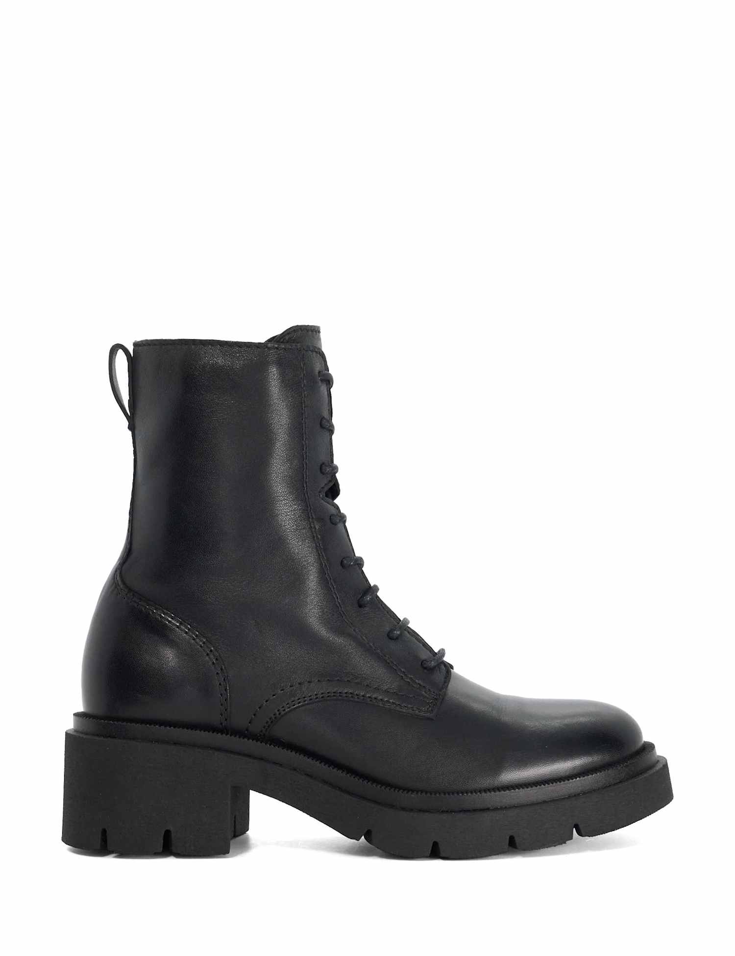 Dune London Leather Lace Up Block Heel Ankle Boots Black