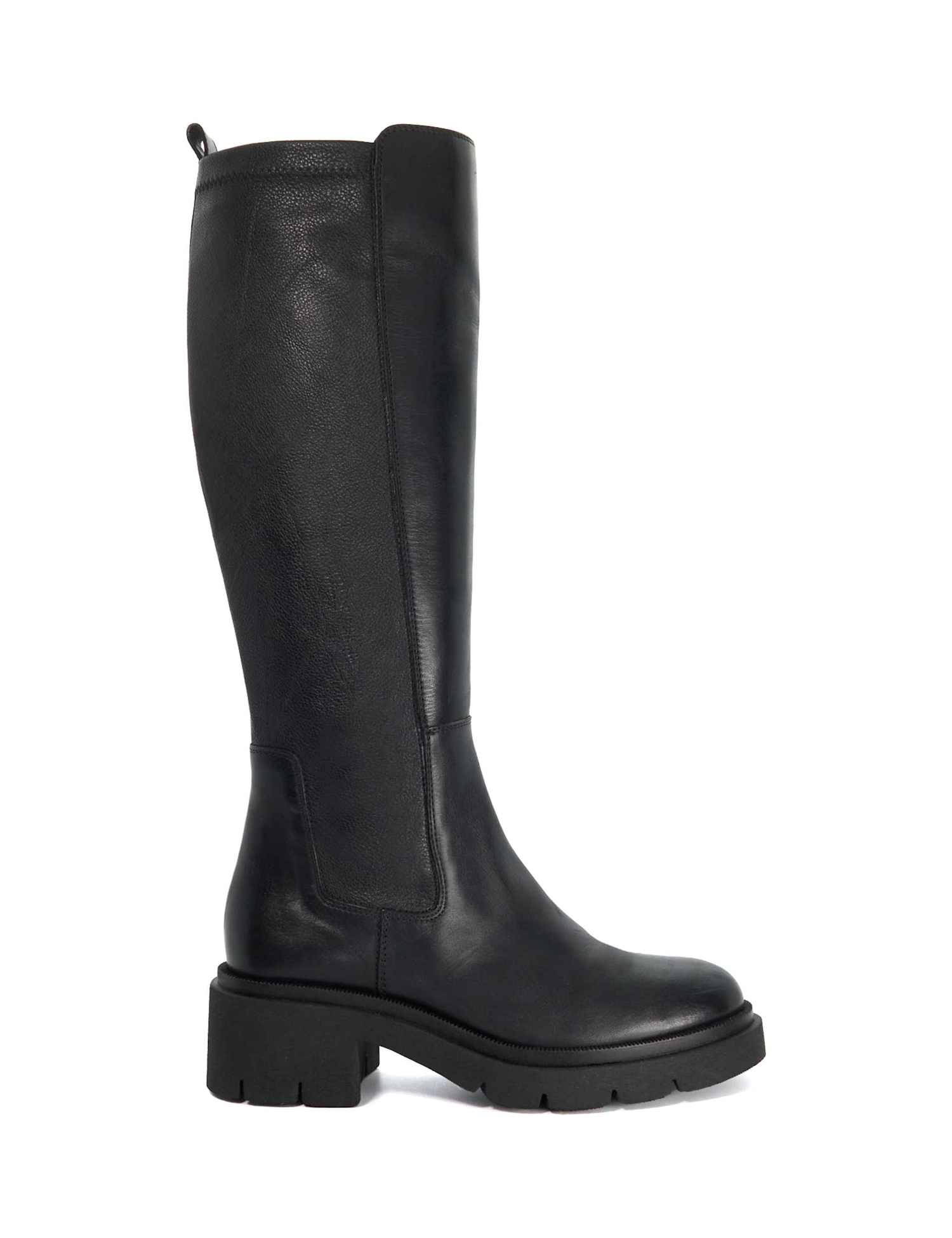 Dune London Leather Chunky Block Heel Knee High Boots Black