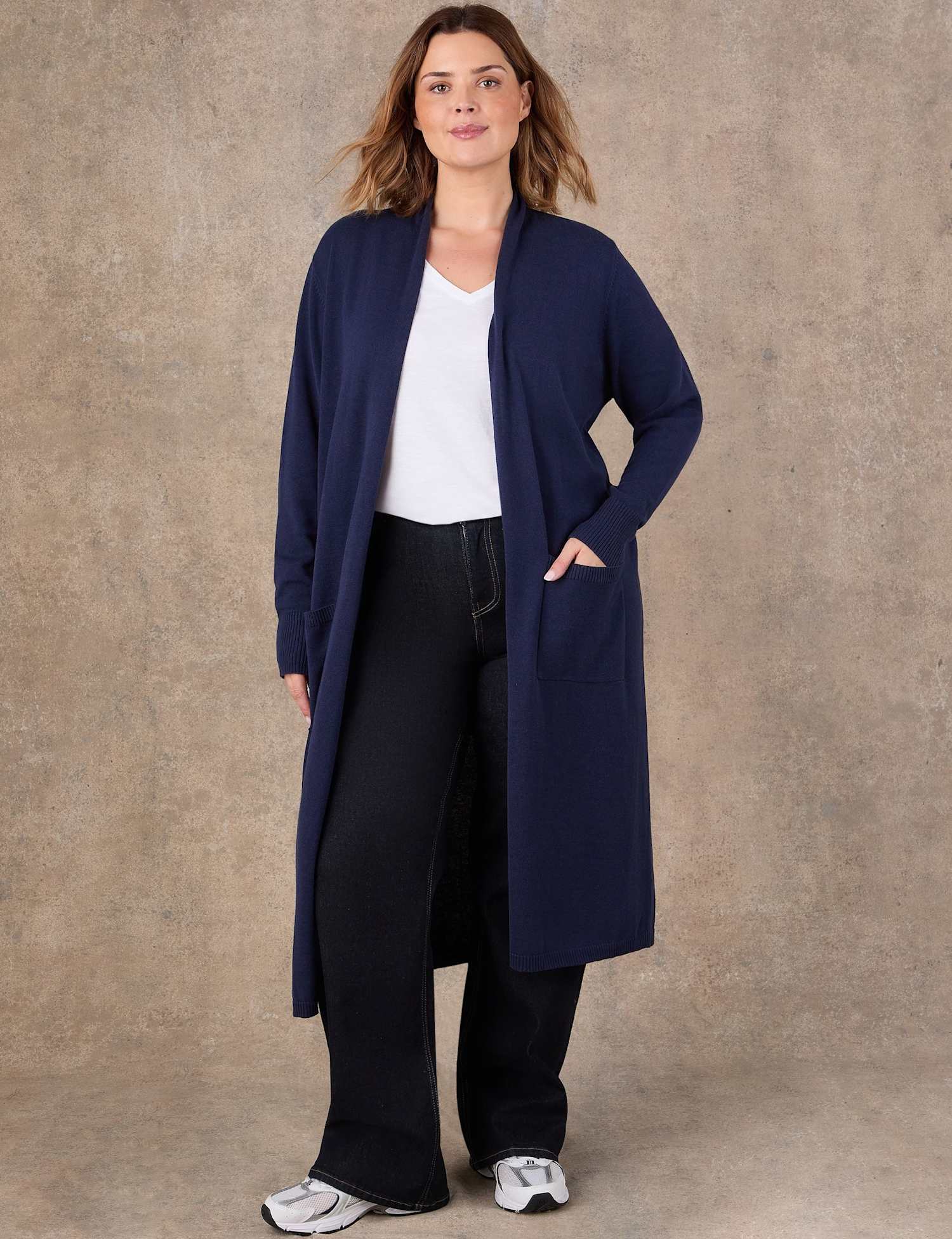 Live Unlimited London Cotton Rich Knitted Longline Cardigan Navy