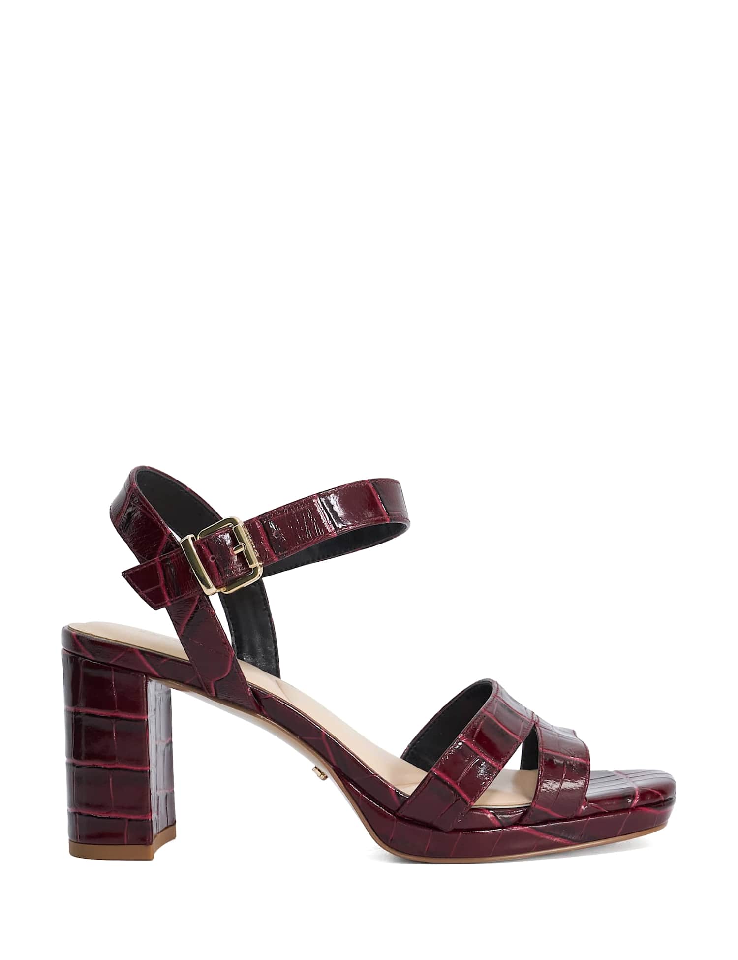 Dune London Leather Block Heel Sandals Burgundy