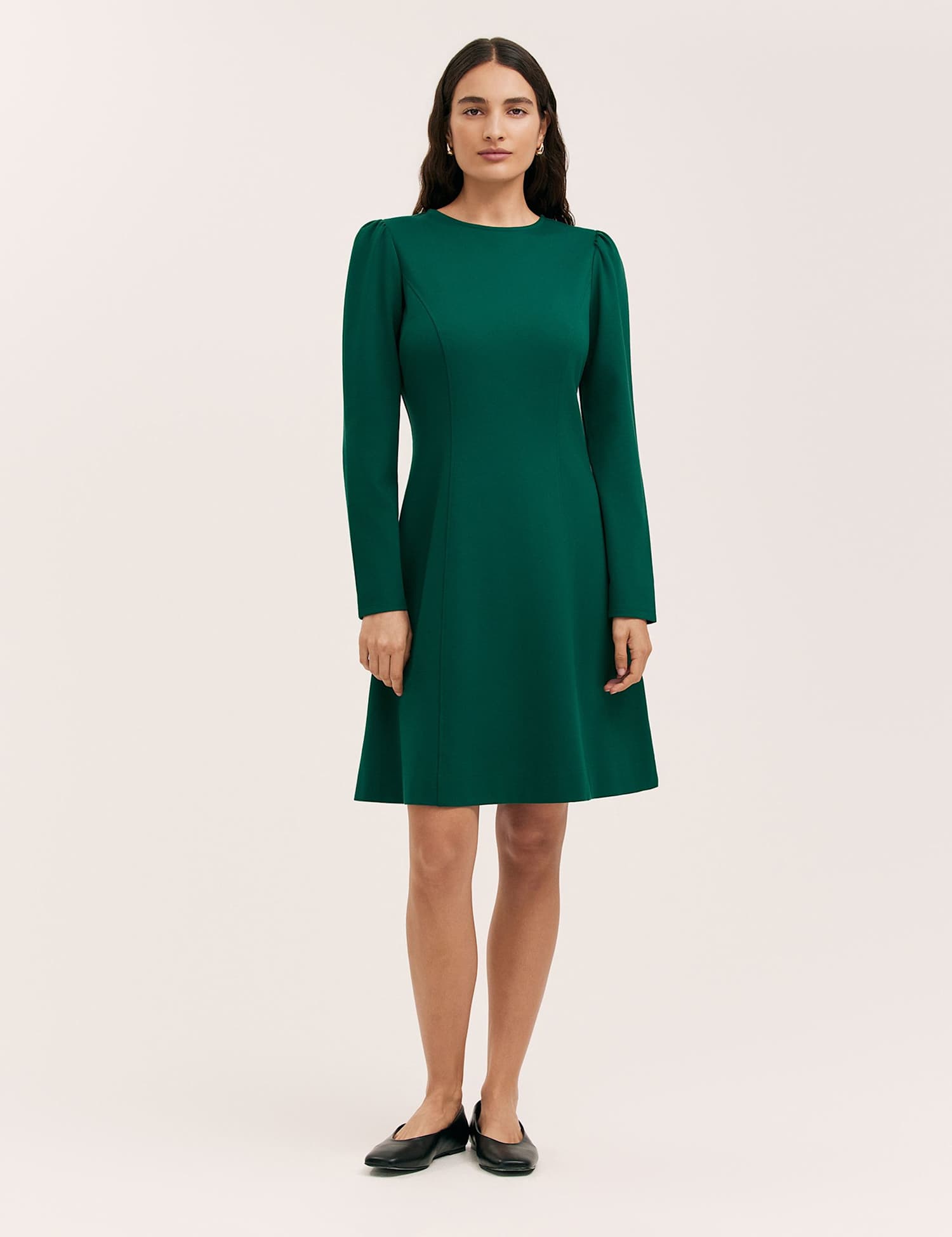 Finery London Ponte Jersey Knee Length Skater Dress Green