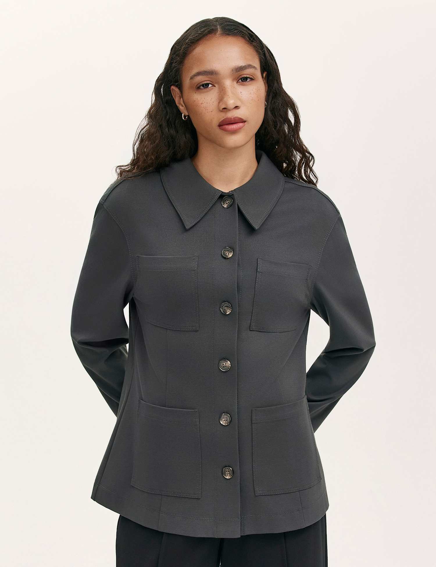 Finery London Ponte Jersey Collared Jacket Grey