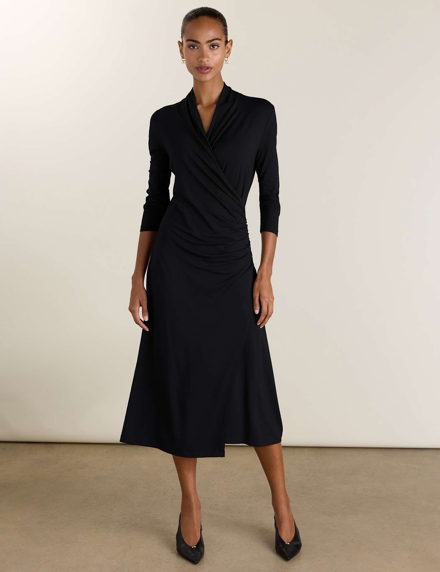 BAUKJEN V-Neck Midi Wrap Skater Dress Black